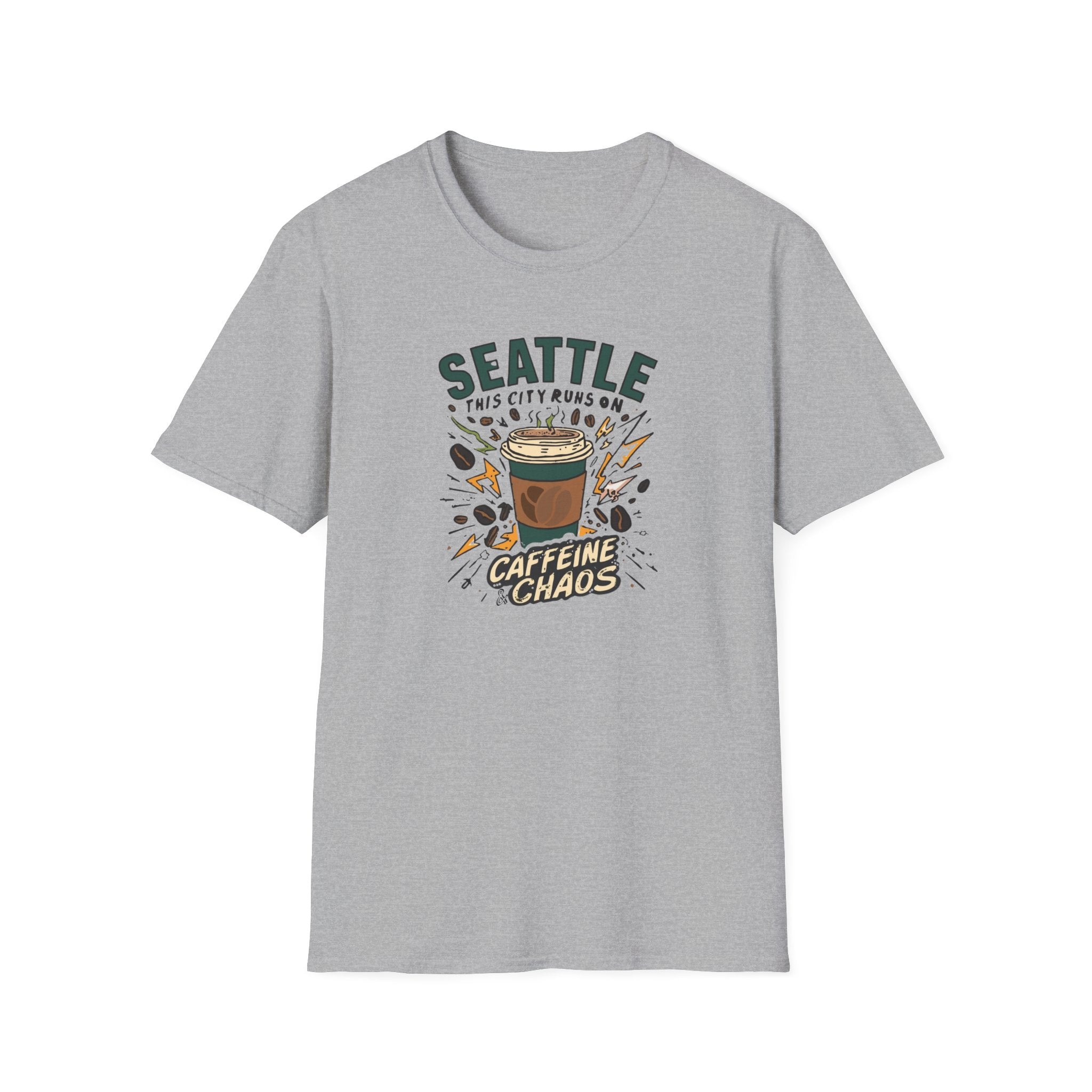 Seattle Caffeine Chaos T-Shirt – This City Runs on Coffee Graphic Tee