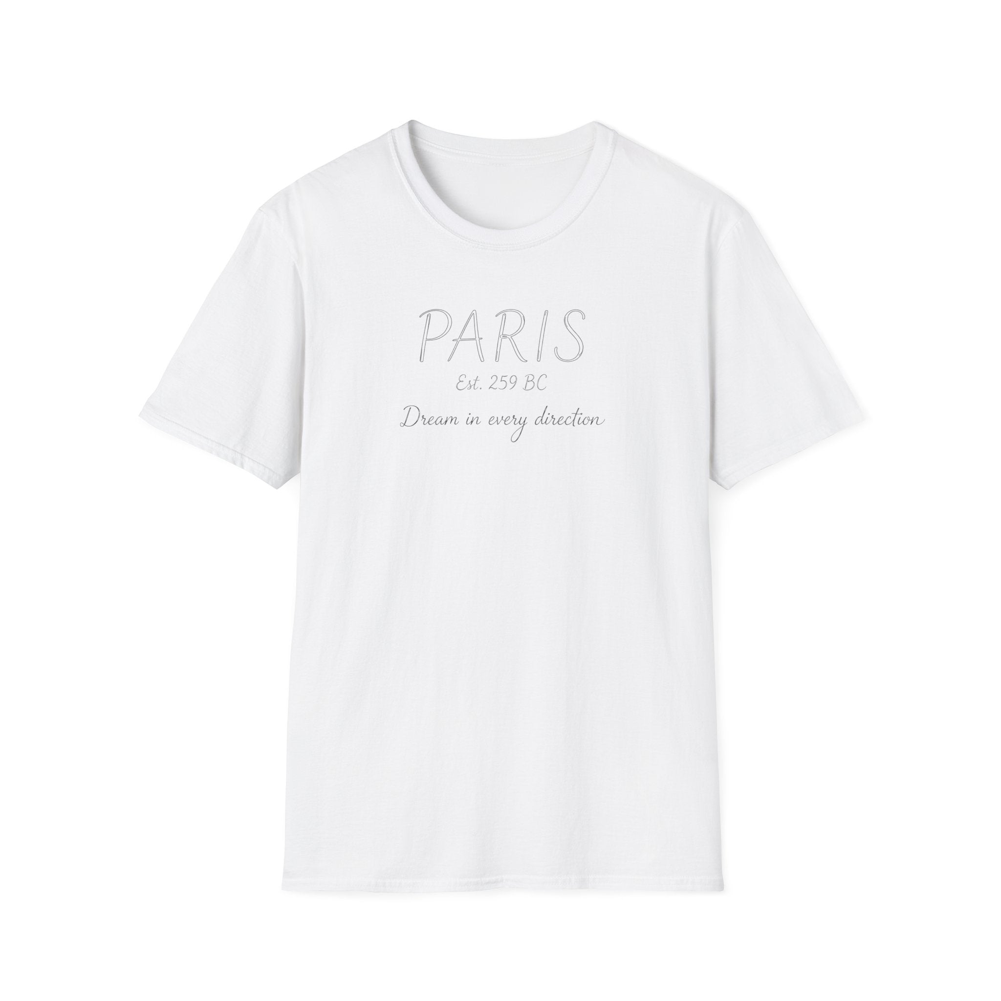 Paris Est. 259 BC T-Shirt – 'Dream in Every Direction' Minimalist Travel Tee