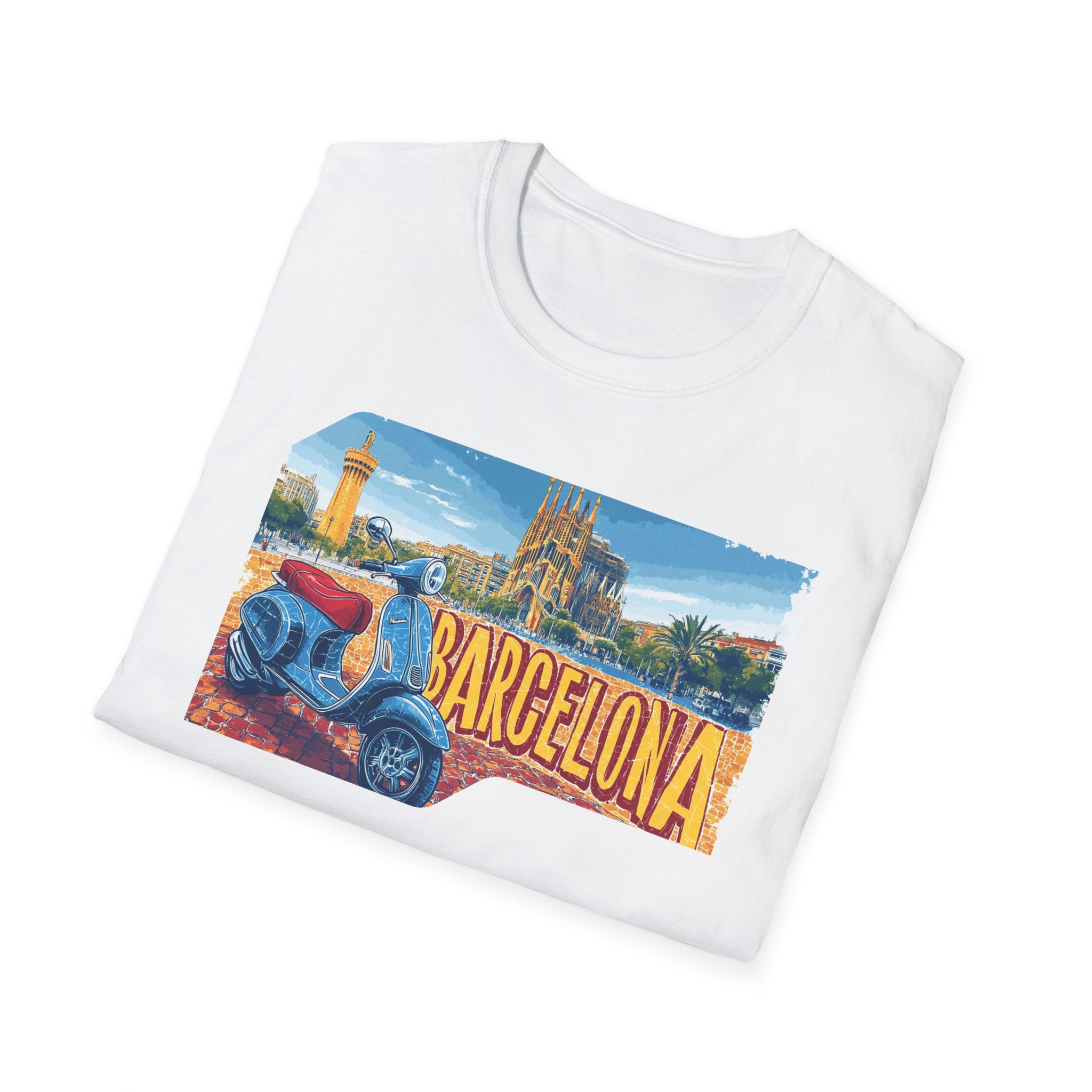 Barcelona Vintage Scooter T-Shirt | City Skyline Travel Souvenir