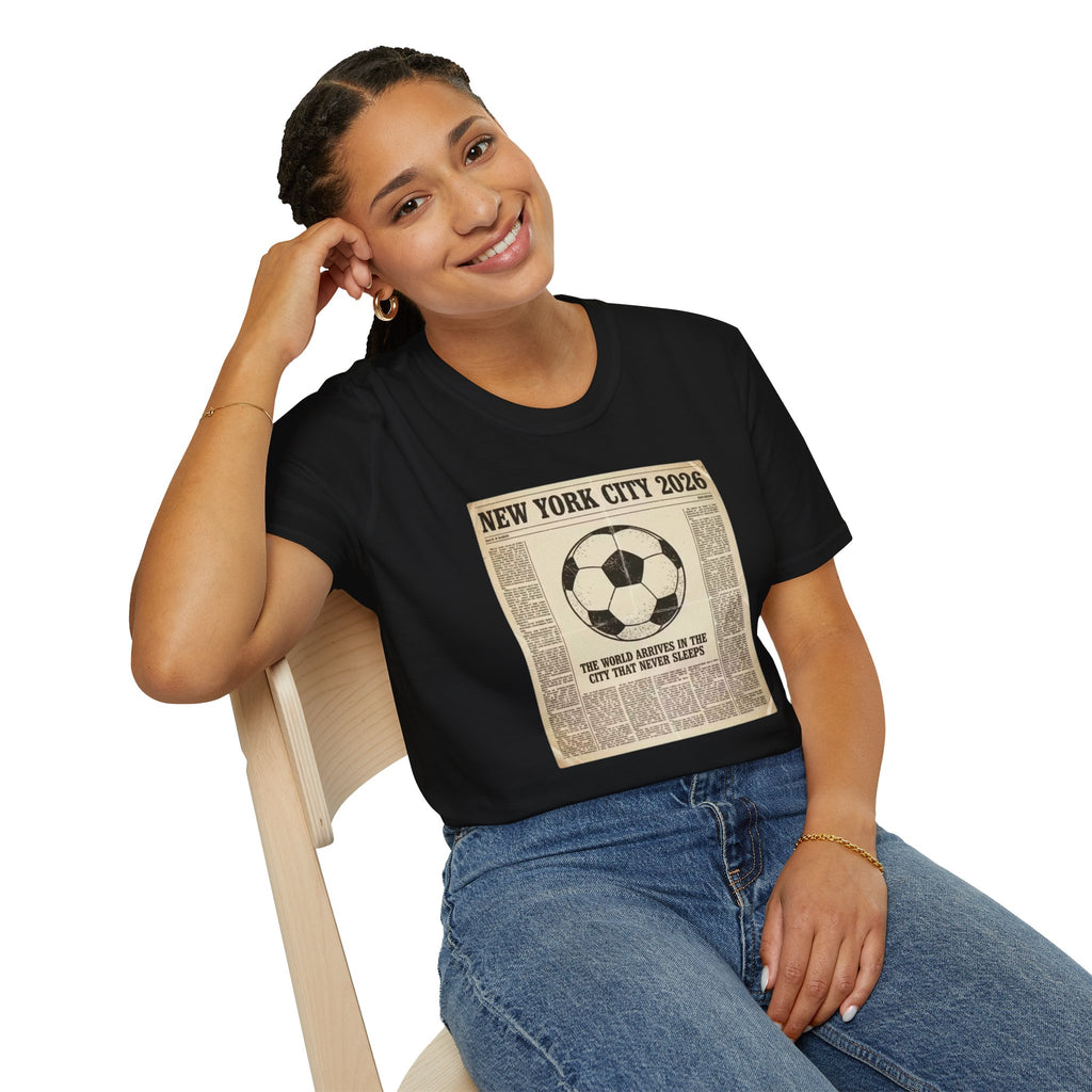 Soccer Newspaper T-Shirt — New York City 2026 Vintage Soccer Tee