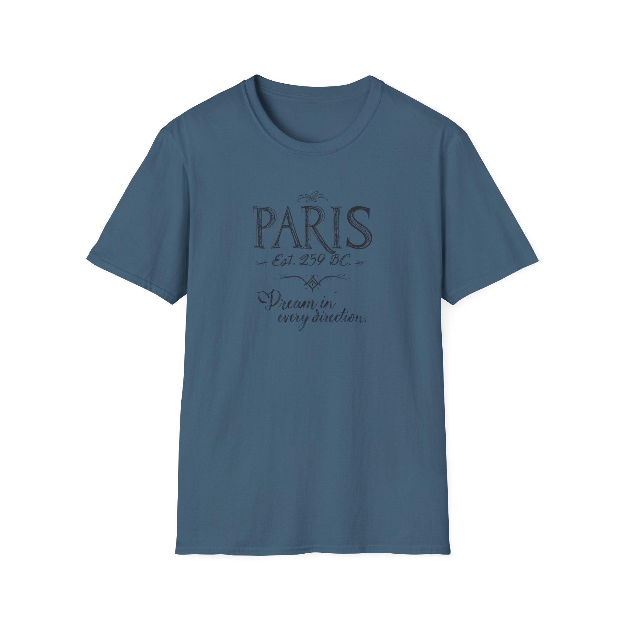 Paris Vintage Script T‑Shirt — "Dream in Every Direction"
