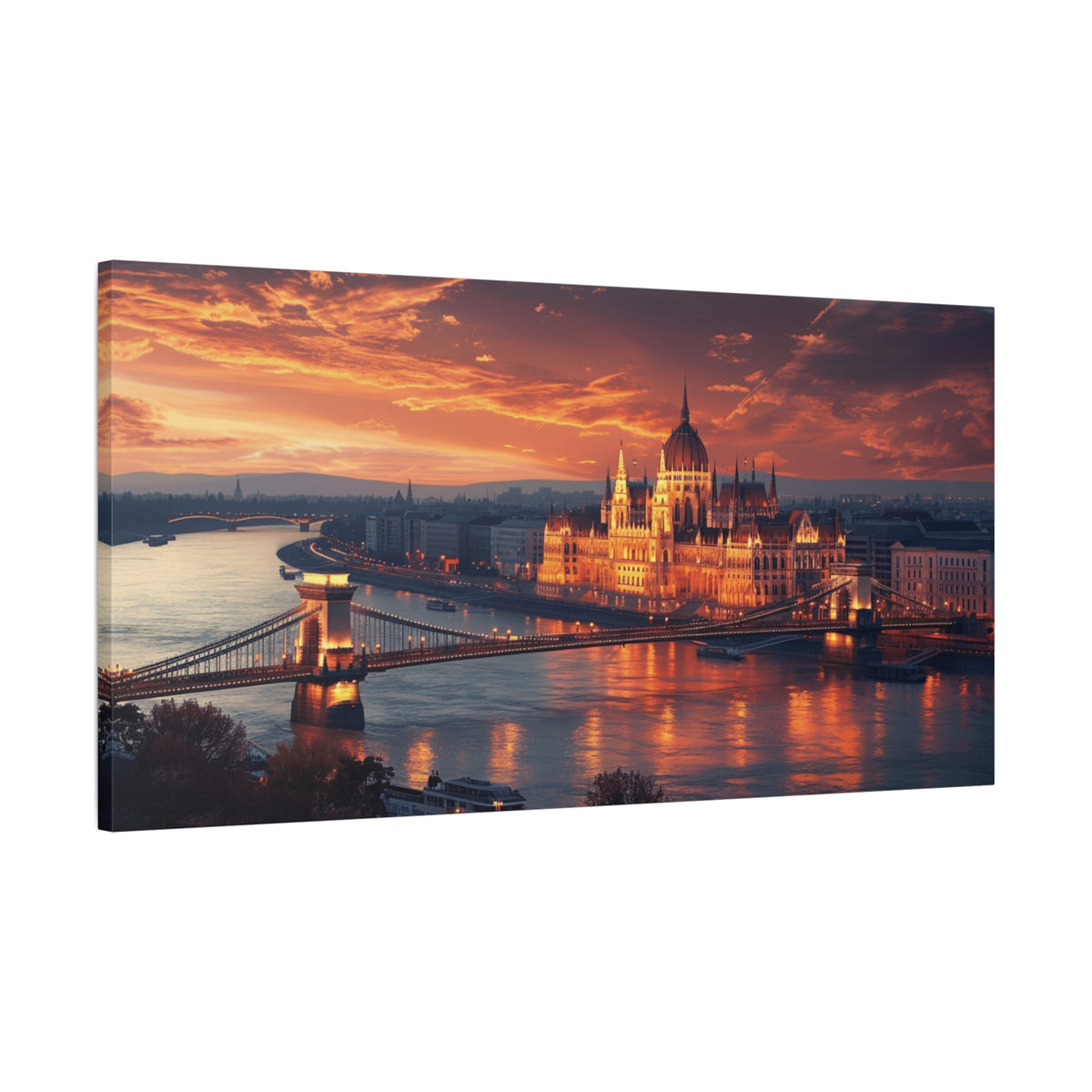 Budapest Parliament at Sunset — Classic Stretched Canvas Wall Art