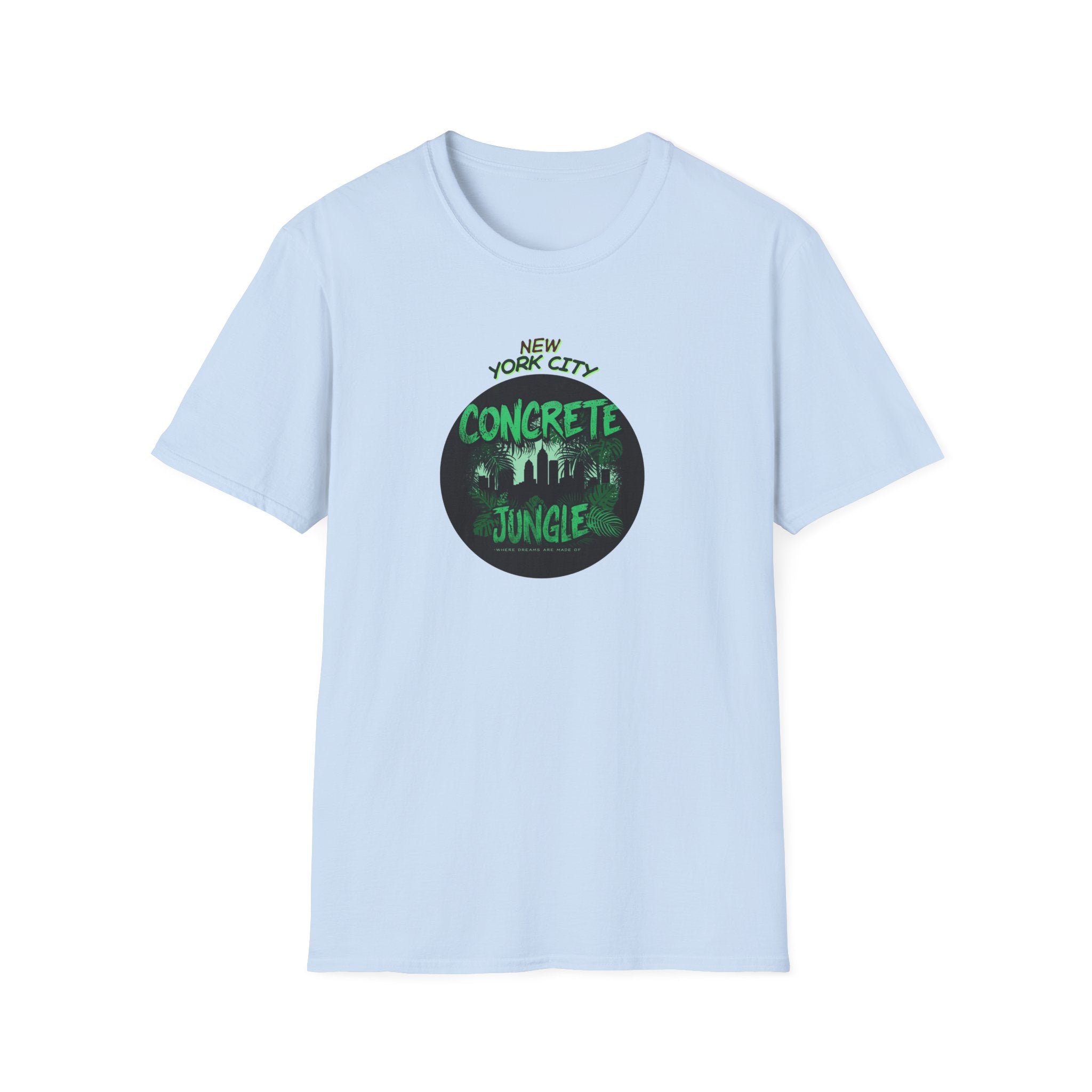 New York City Concrete Jungle T-Shirt | Skyline Silhouette, Green Badge