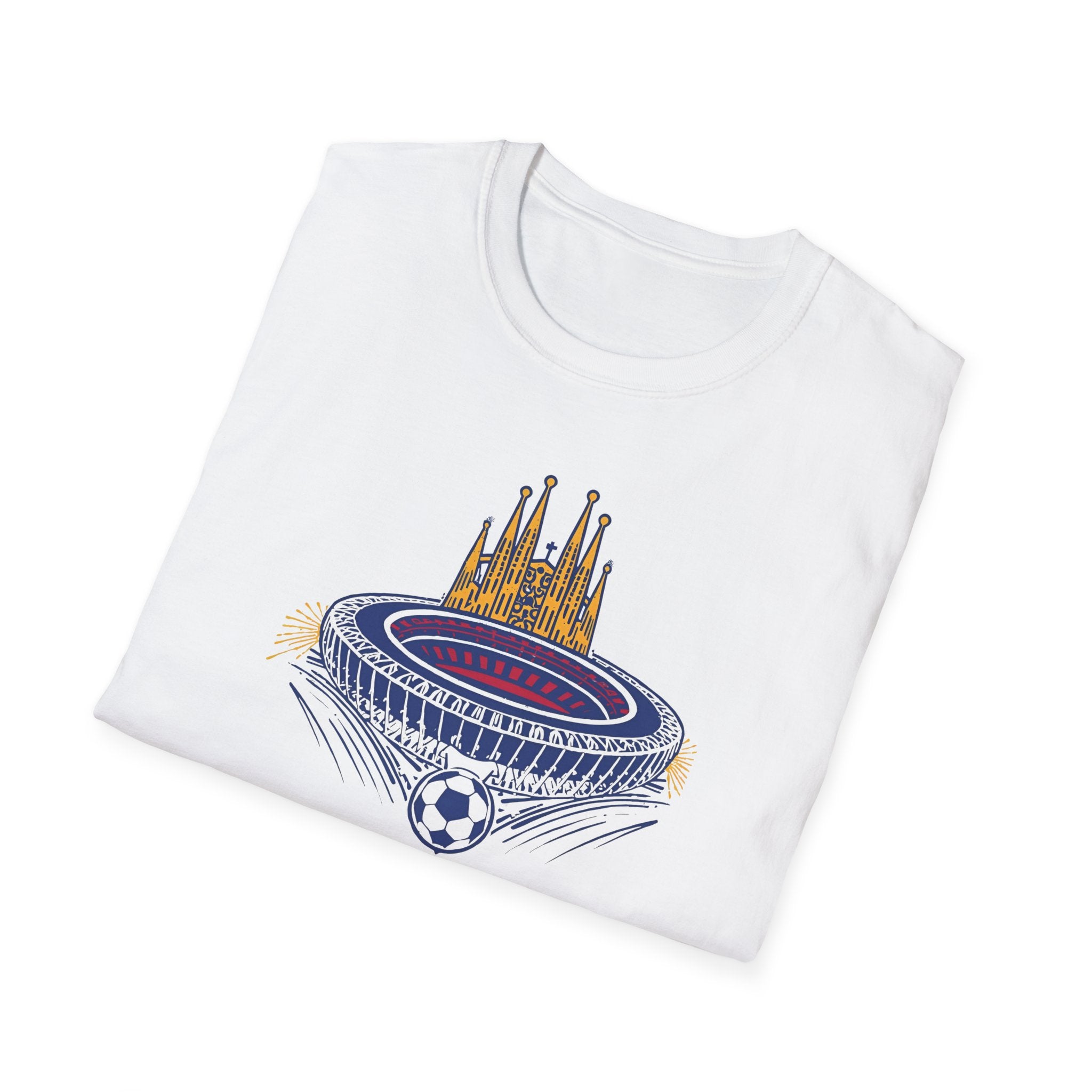 Barcelona Stadium and Sagrada Família Soccer T-Shirt | Football City Design