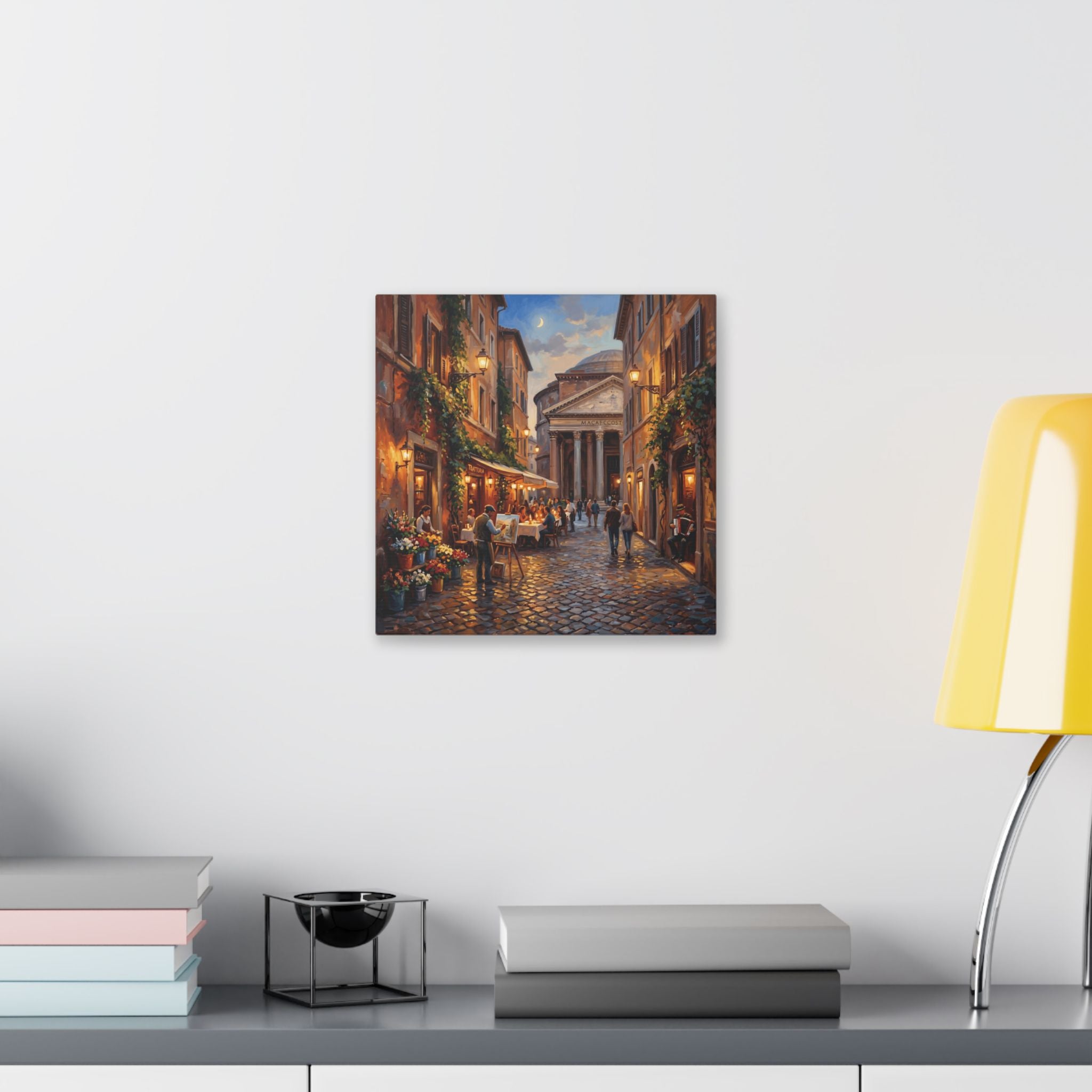 Romantic European Street Canvas — Evening Cafe by the Pantheon