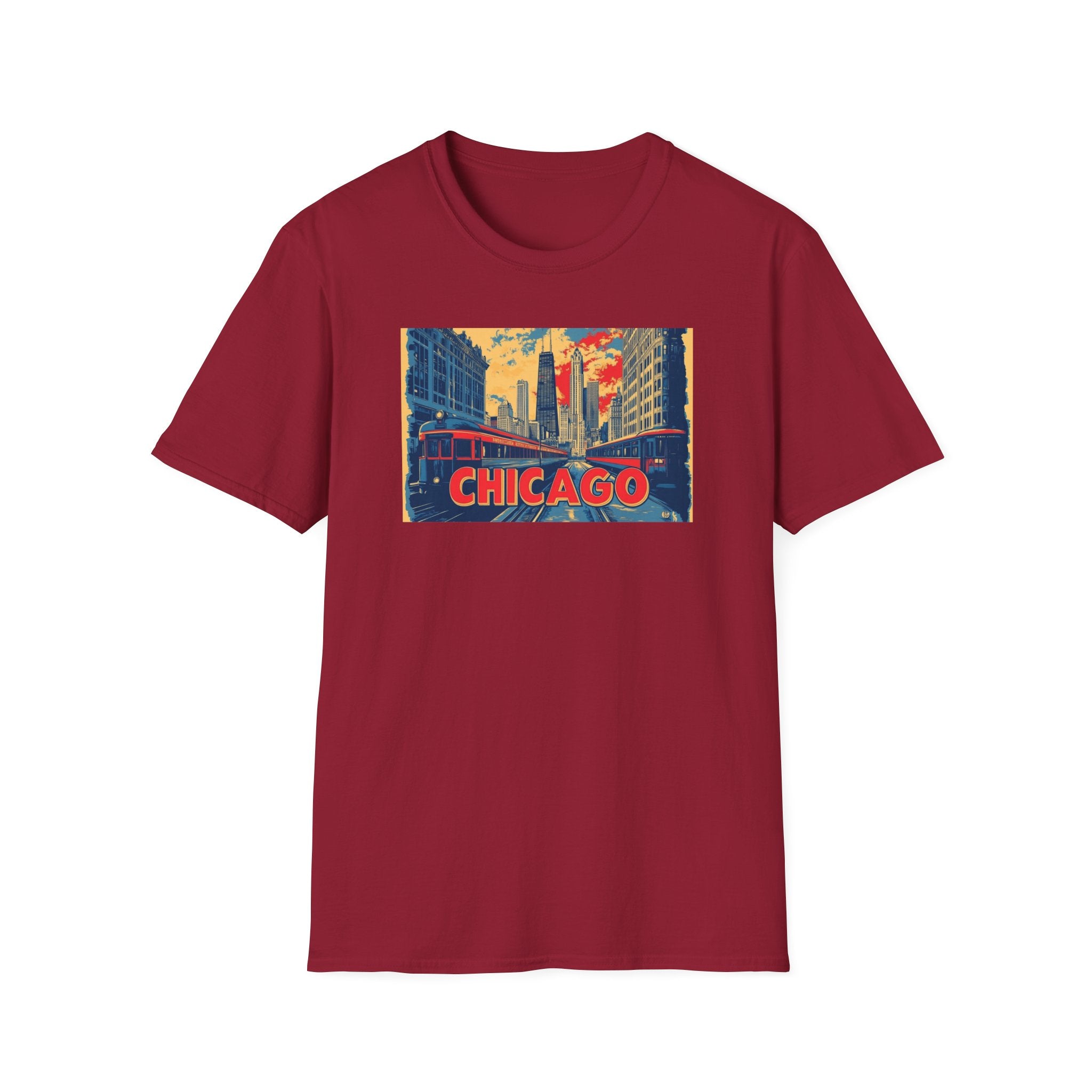 Chicago Cityscape T-Shirt | Vintage Skyline, El Train Poster Style