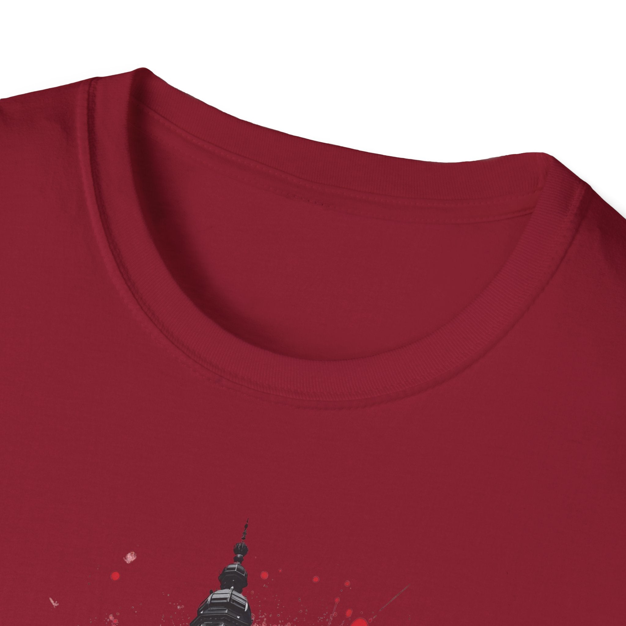 Munich Football Illustration T-Shirt | Soccer Ball, Clock Tower, Red Paint Splatter