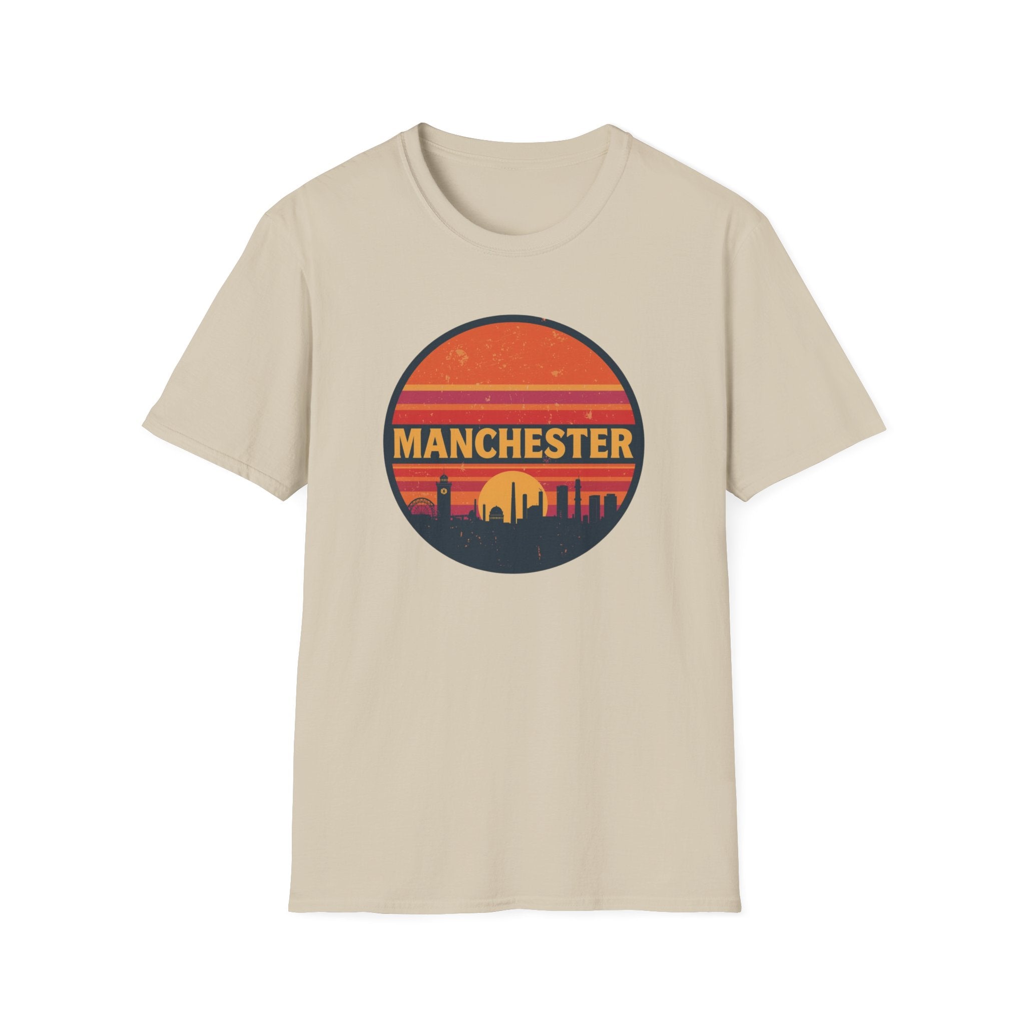Manchester Sunset T-Shirt — Retro City Skyline Tee