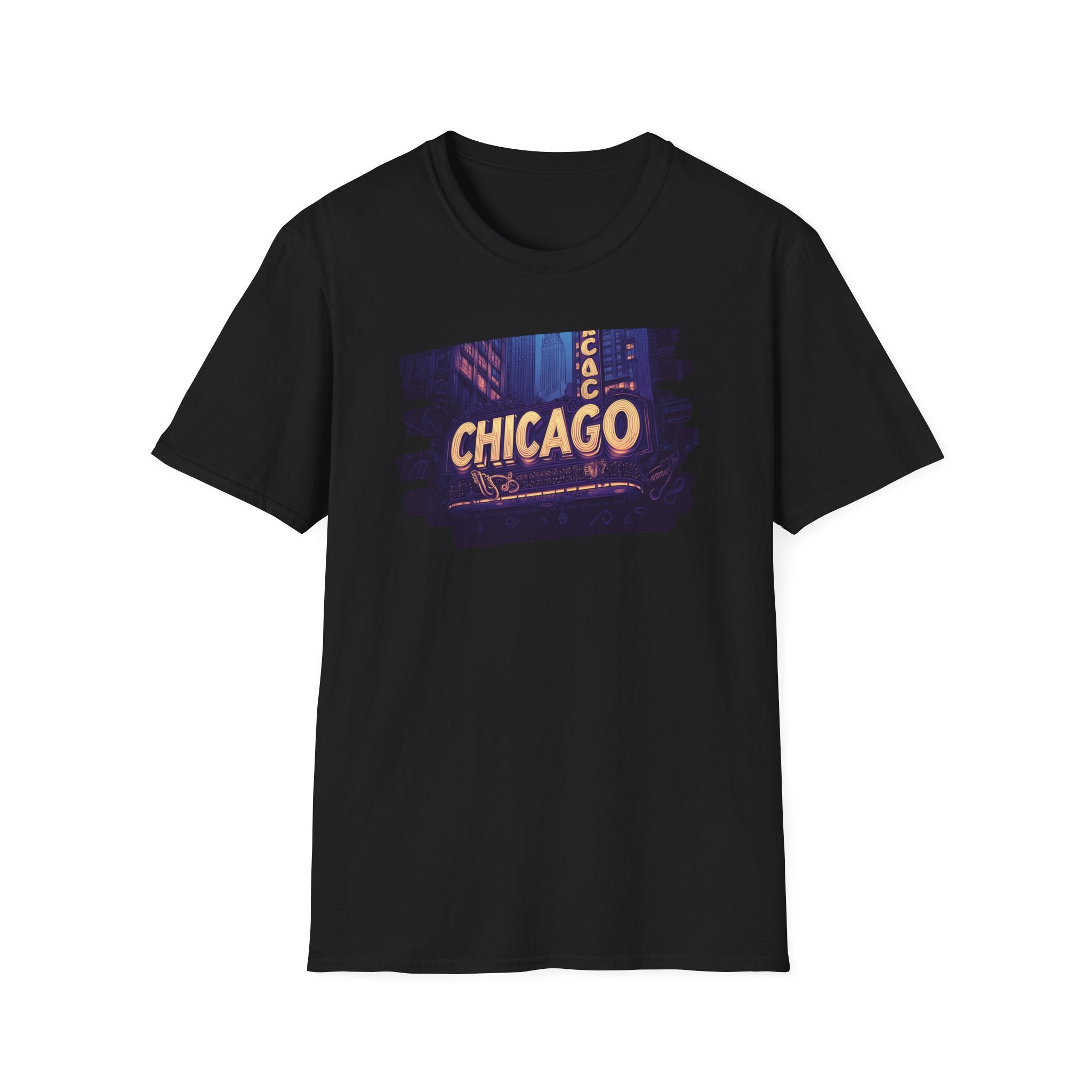 Chicago Neon Sign Brushstroke T-Shirt | City Skyline Typography