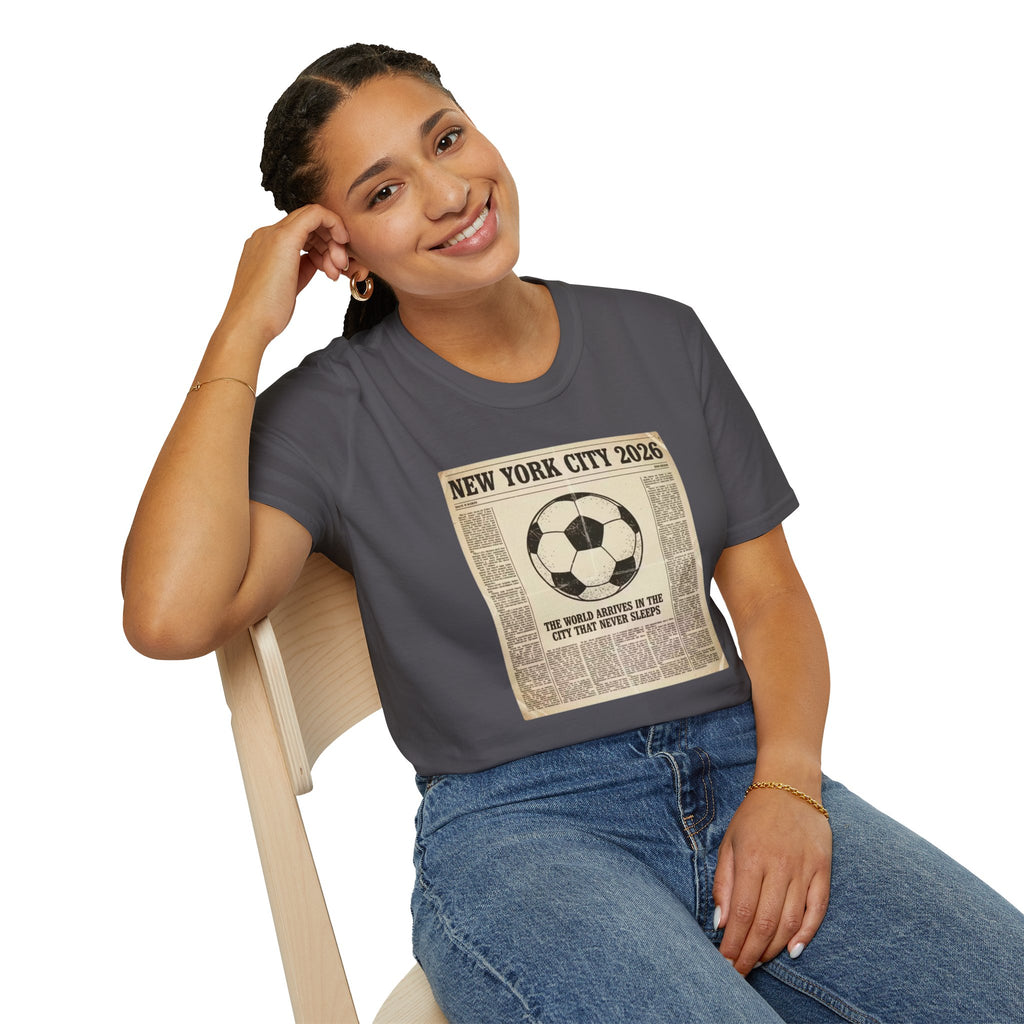 Soccer Newspaper T-Shirt — New York City 2026 Vintage Soccer Tee