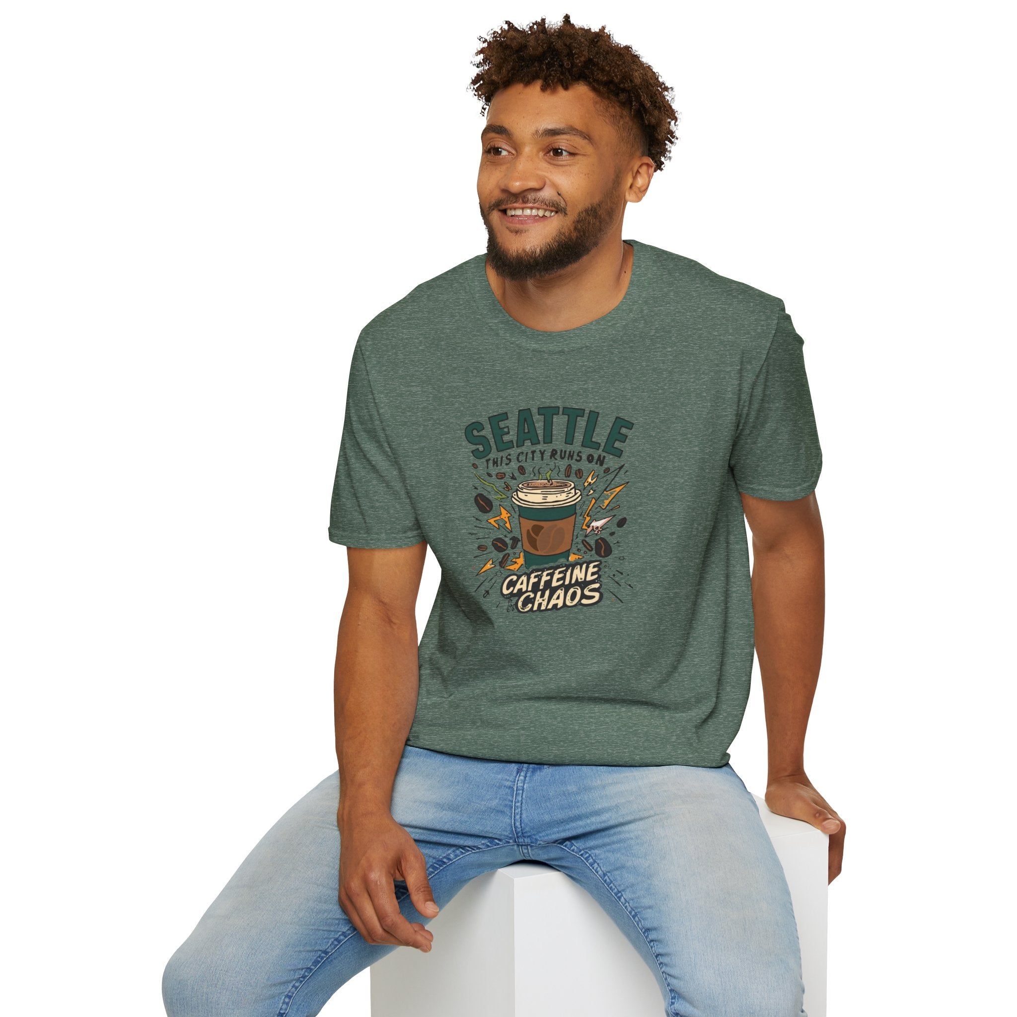 Seattle Caffeine Chaos T-Shirt – This City Runs on Coffee Graphic Tee