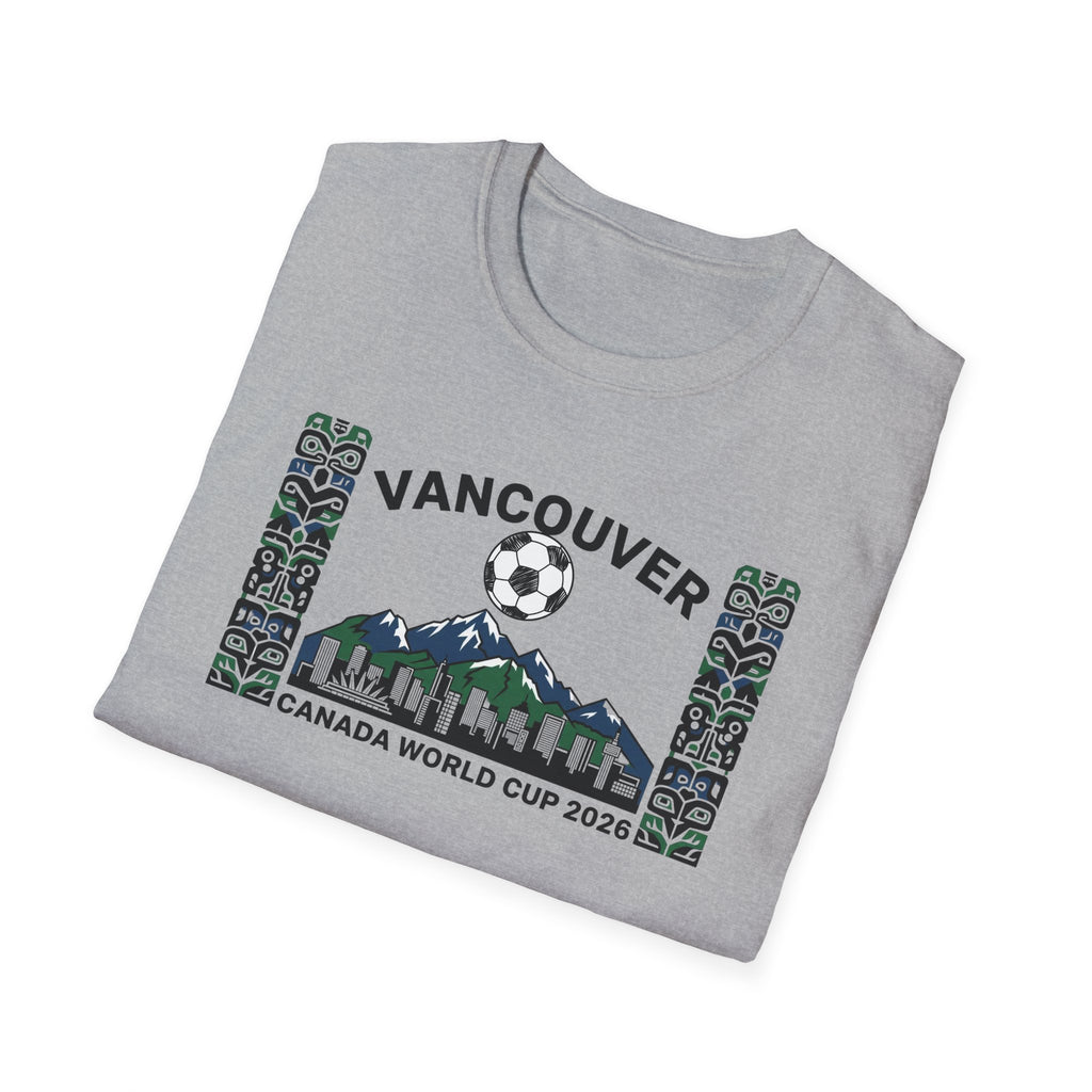 Vancouver Canada World Cup 2026 Soccer T-Shirt — City Skyline & Indigenous Pattern
