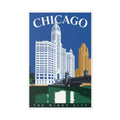 Chicago Skyline Stretched Canvas – The Windy City Retro Travel Art