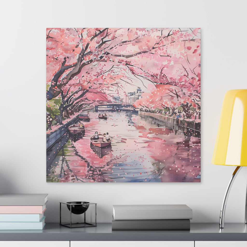 Tokyo Chidorigafuchi - Cherry Blossom Canal Stretched Canvas — Pink Sakura Wall Art
