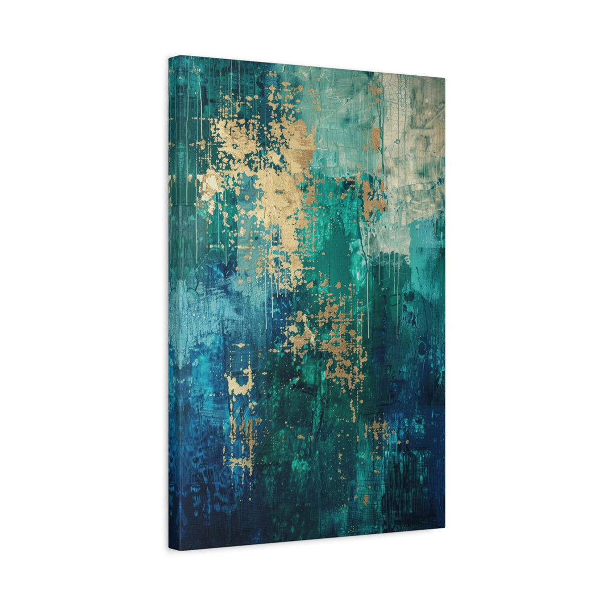 Abstract Teal & Gold Canvas Art  inspired by Vienna – Modern Stretched Wall Art