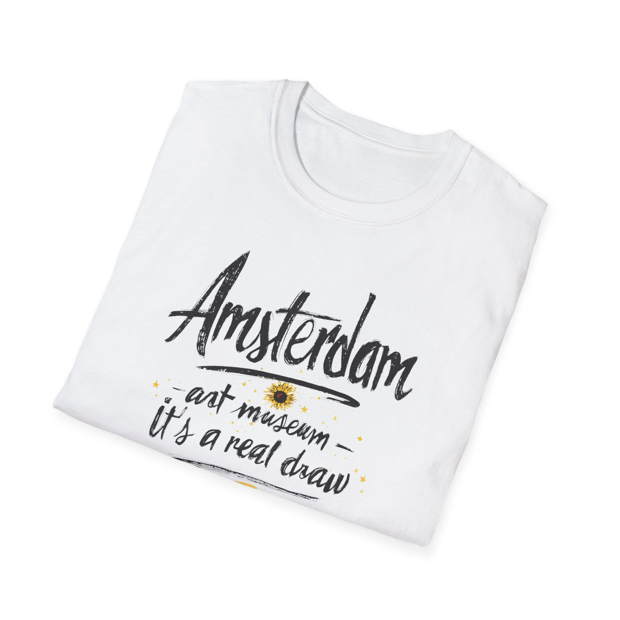 Amsterdam Art Museum T-Shirt — "Amsterdam" Script Graphic with "art museum — it’s a real draw"