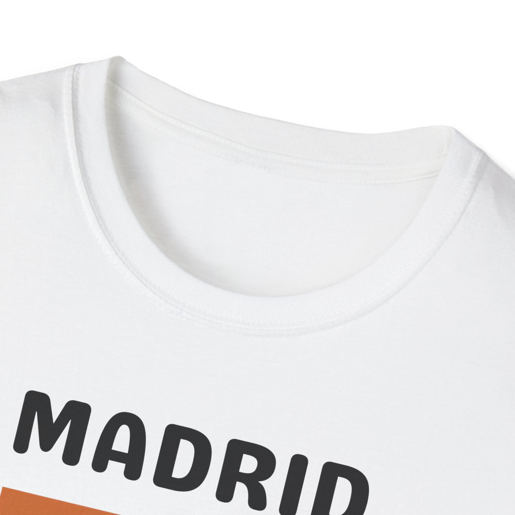Madrid Retro Stripes T-Shirt | Vintage City Typography, Earth Tone Bars