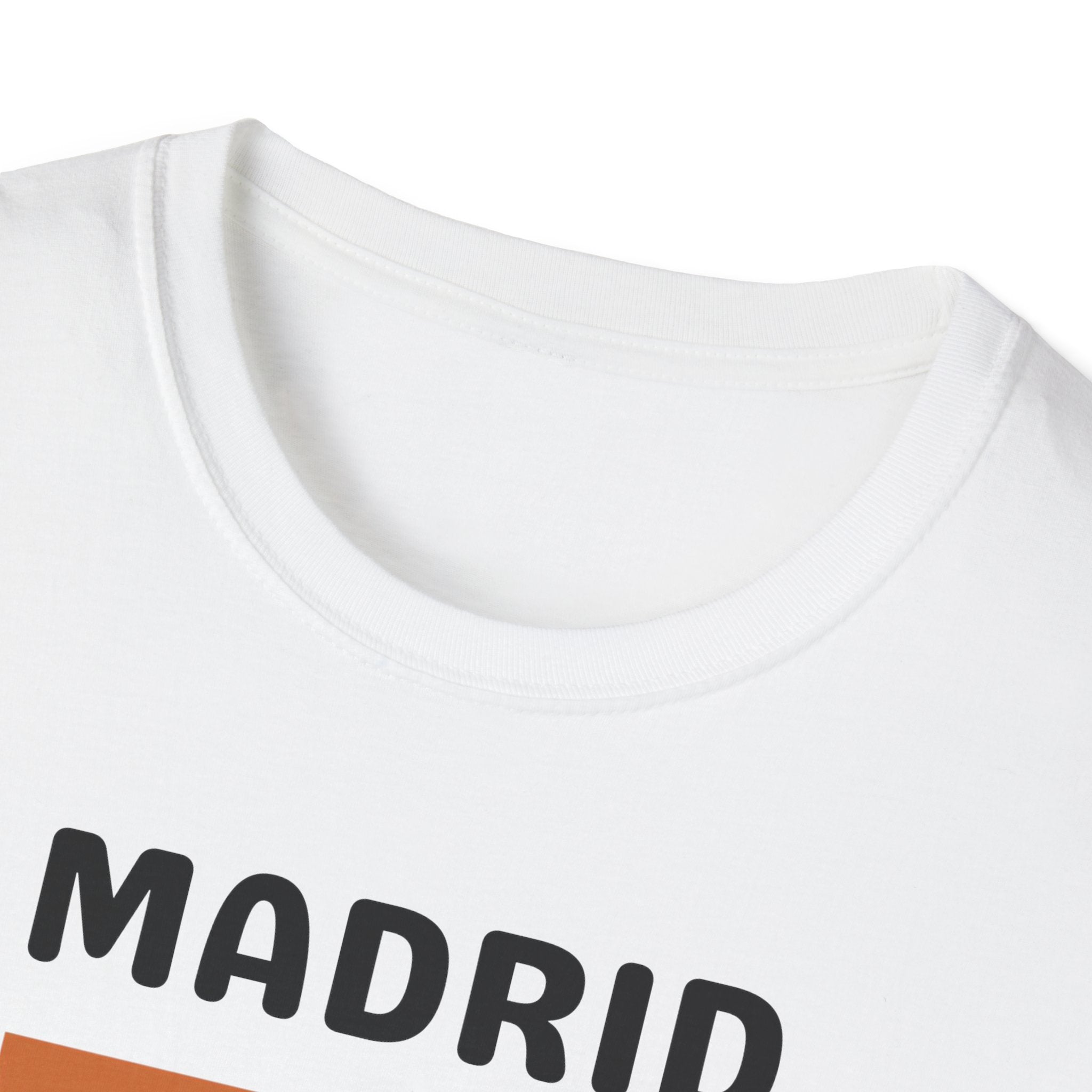 Madrid Retro Stripes T-Shirt | Vintage City Typography, Earth Tone Bars