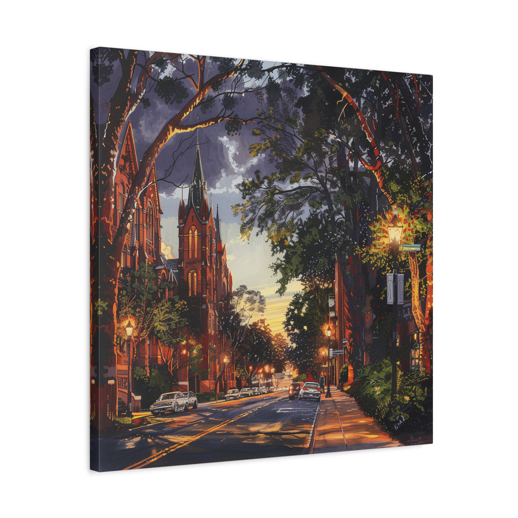 Atlanta Sweet Auburn District - Sunset Church Street Canvas Print — Urban Evening Landscape Wall Art