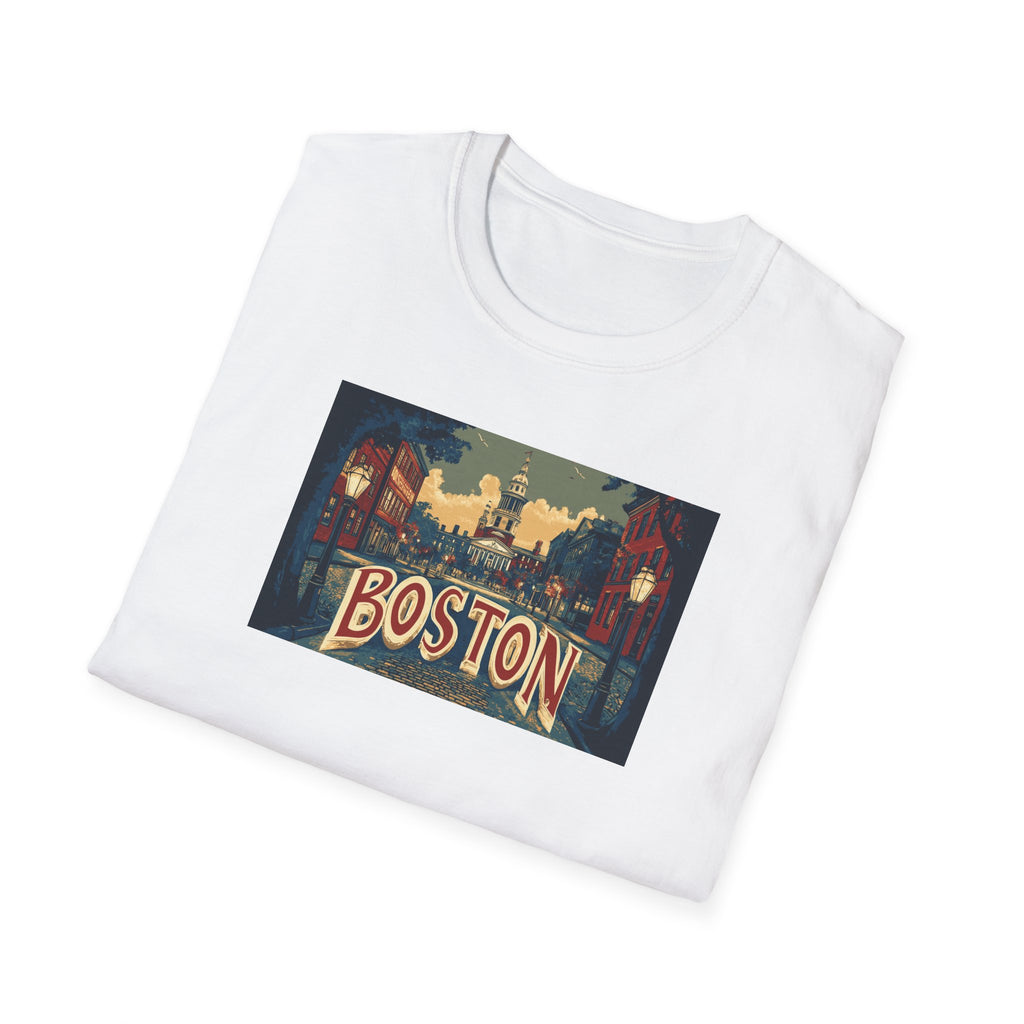Boston Vintage Postcard T-Shirt | City Skyline, Retro Travel Art