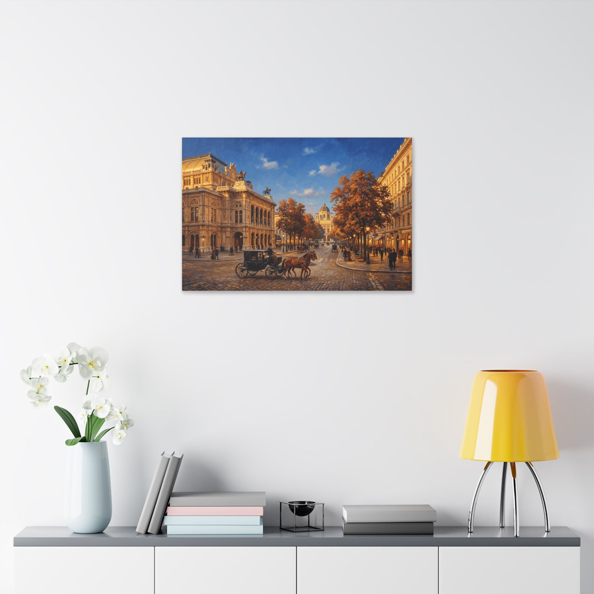 Vienna Ringstrasse Imperial Boulevard -Autumn Cityscape Canvas Wall Art — Vintage Horse & Carriage Street Scene