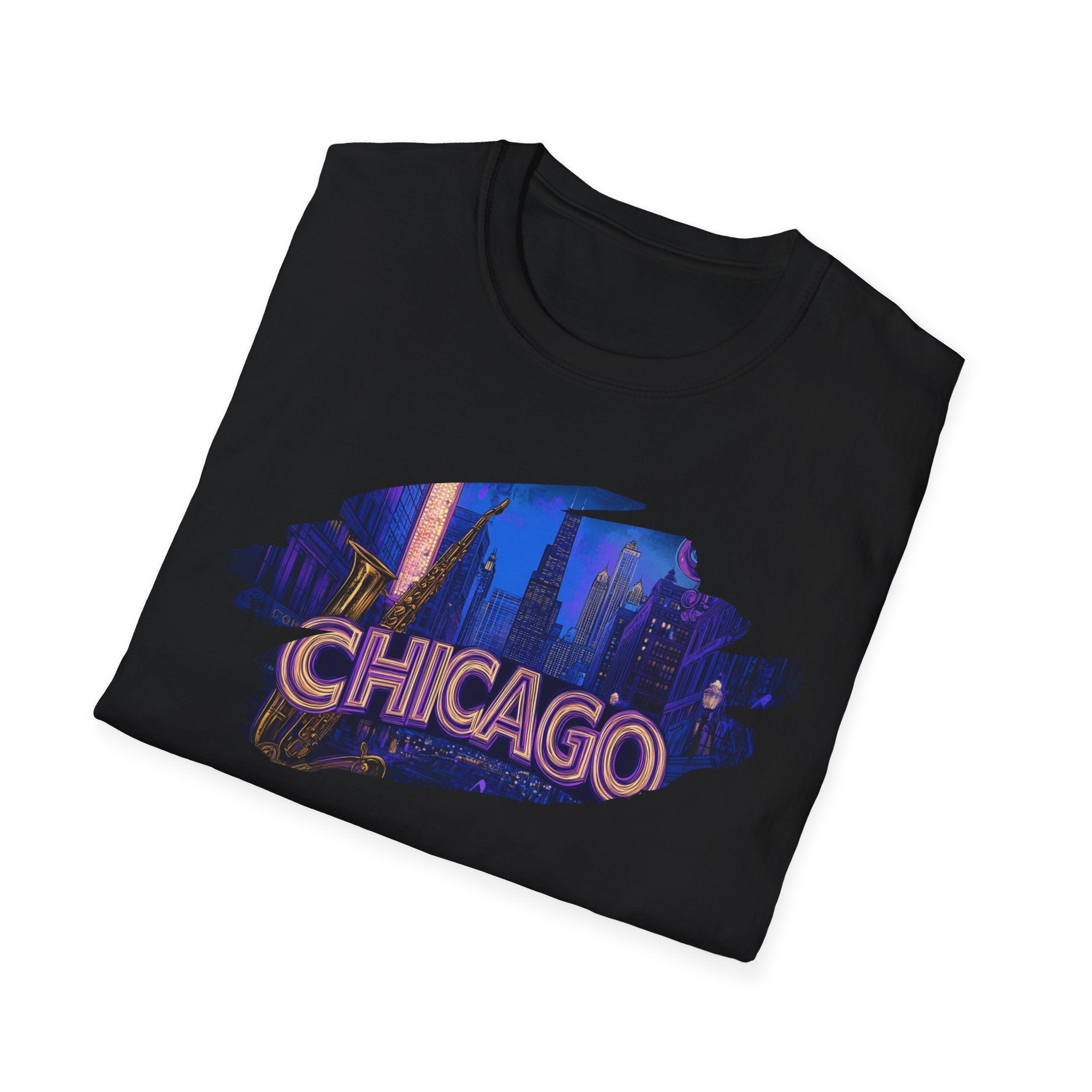 Chicago Neon Skyline T-Shirt | Cityscape Night Design