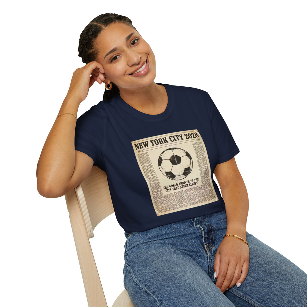 Soccer Newspaper T-Shirt — New York City 2026 Vintage Soccer Tee