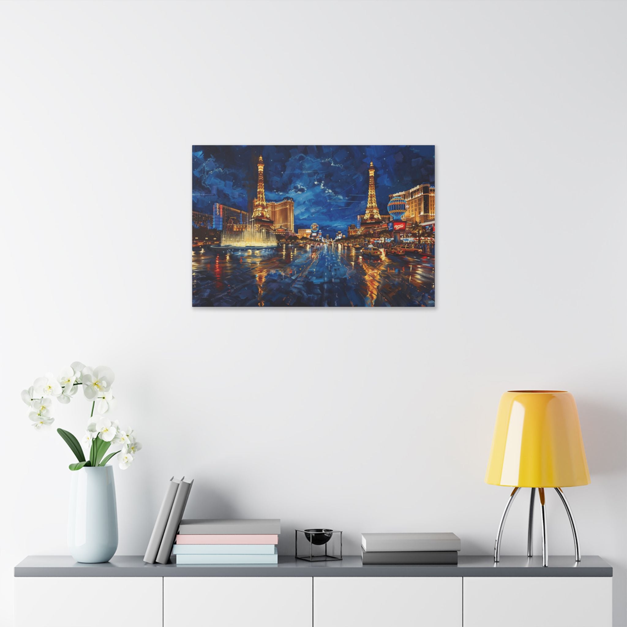Las Vegas Night Skyline Canvas Wall Art – Illuminated Strip Reflection