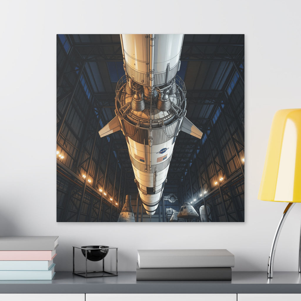 Spacecraft Rocket Canvas Print — Vintage NASA Saturn V Hangar Wall Art