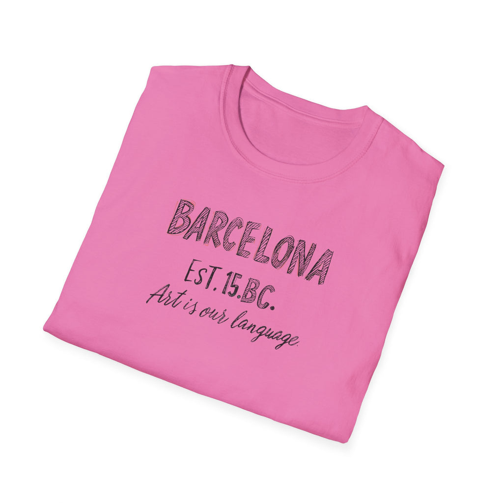 Barcelona Est. 15 B.C. T-Shirt – Vintage Travel Tee with "Art is our language" Script