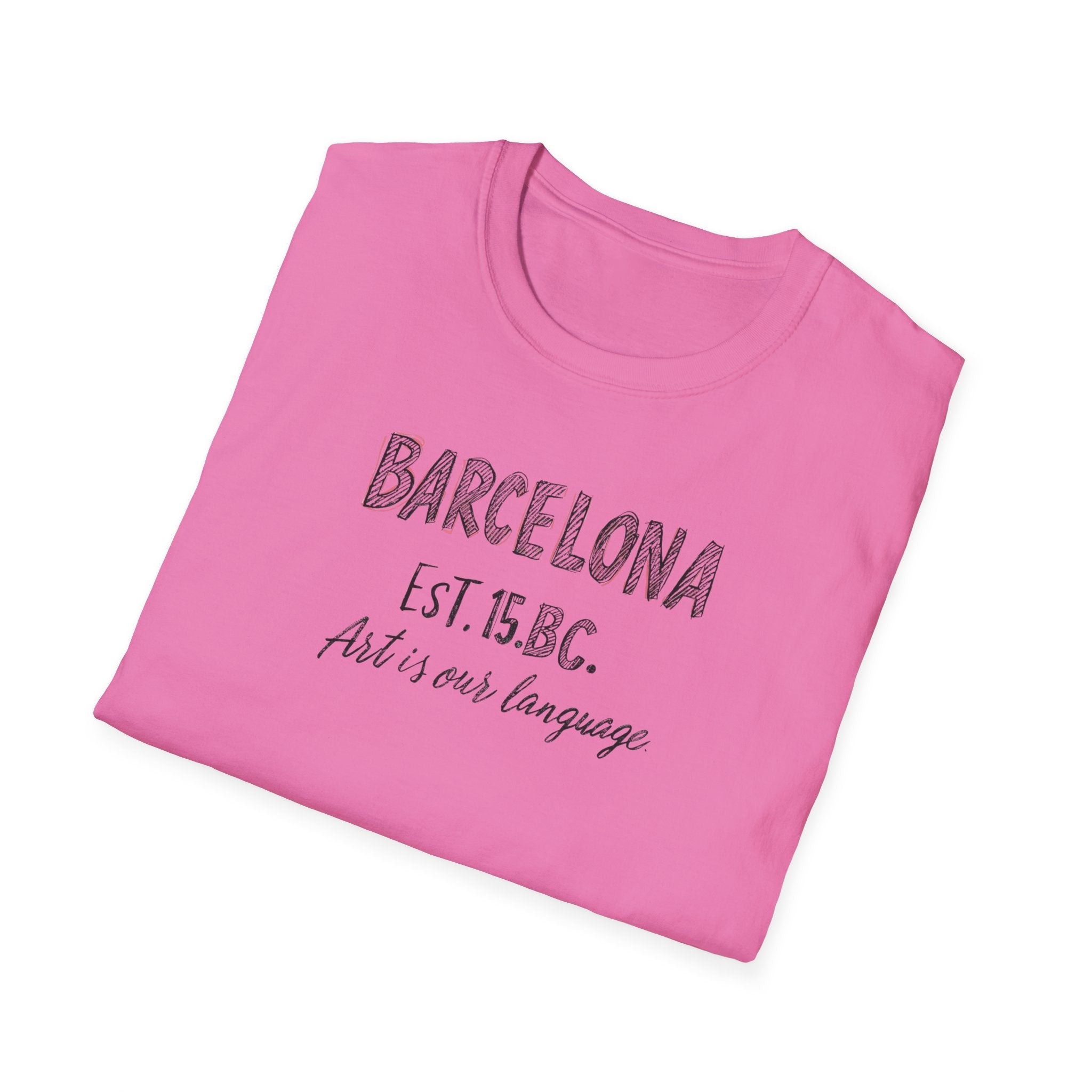 Barcelona Est. 15 B.C. T-Shirt – Vintage Travel Tee with "Art is our language" Script