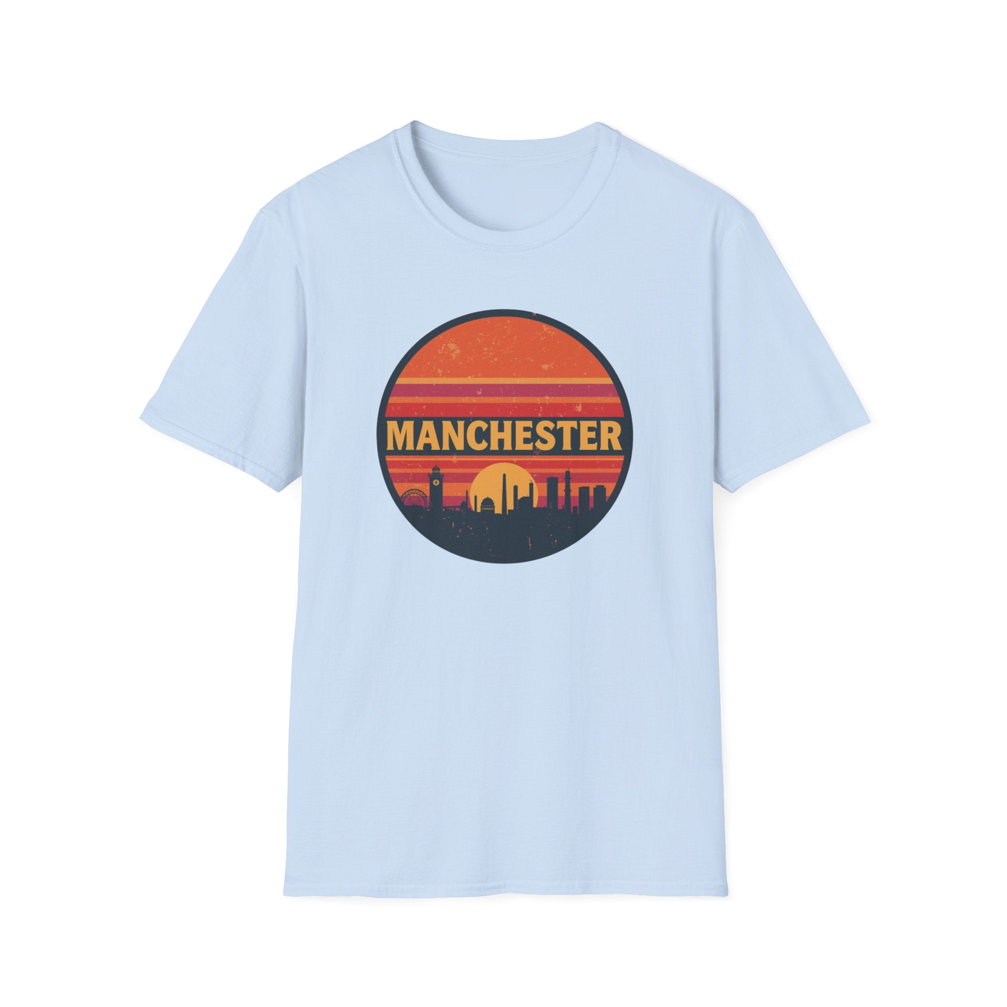 Manchester Sunset T-Shirt — Retro City Skyline Tee