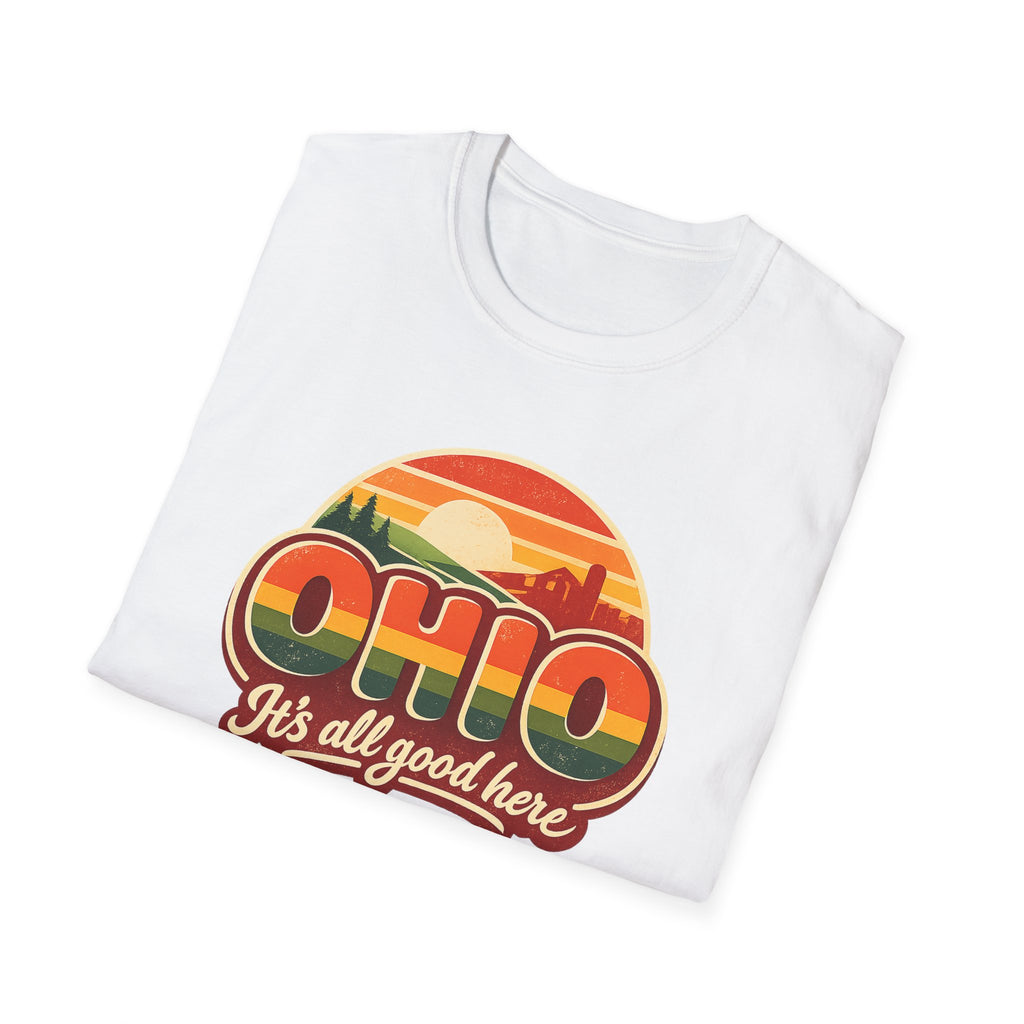 Ohio Retro Sunset T-Shirt — “Ohio It's All Good Here” Vintage State Tee