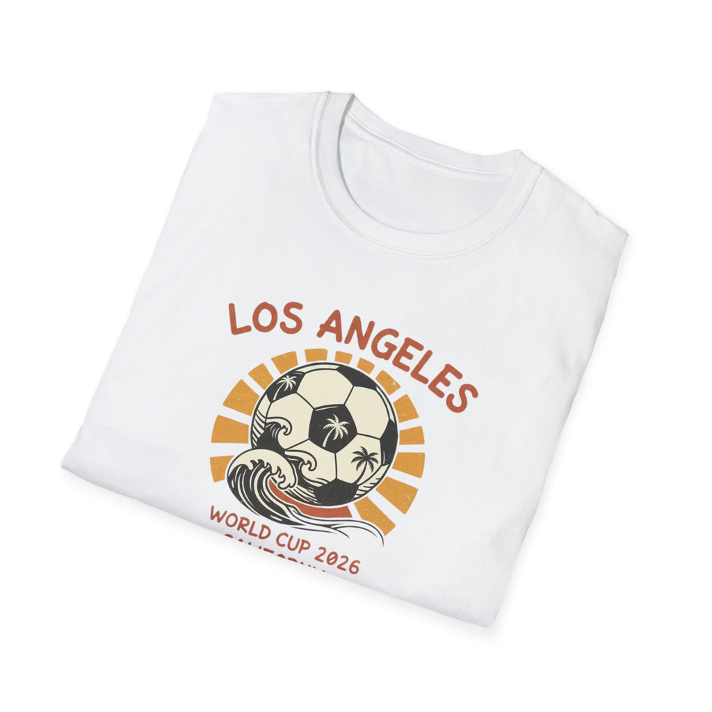 Los Angeles World Cup 2026 Soccer T-Shirt — Retro Sunset Ball Design
