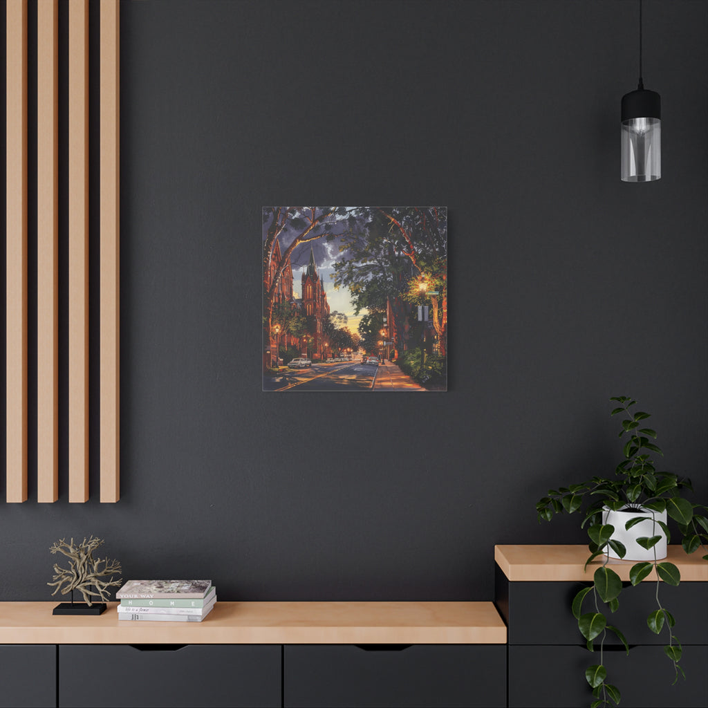 Atlanta Sweet Auburn District - Sunset Church Street Canvas Print — Urban Evening Landscape Wall Art
