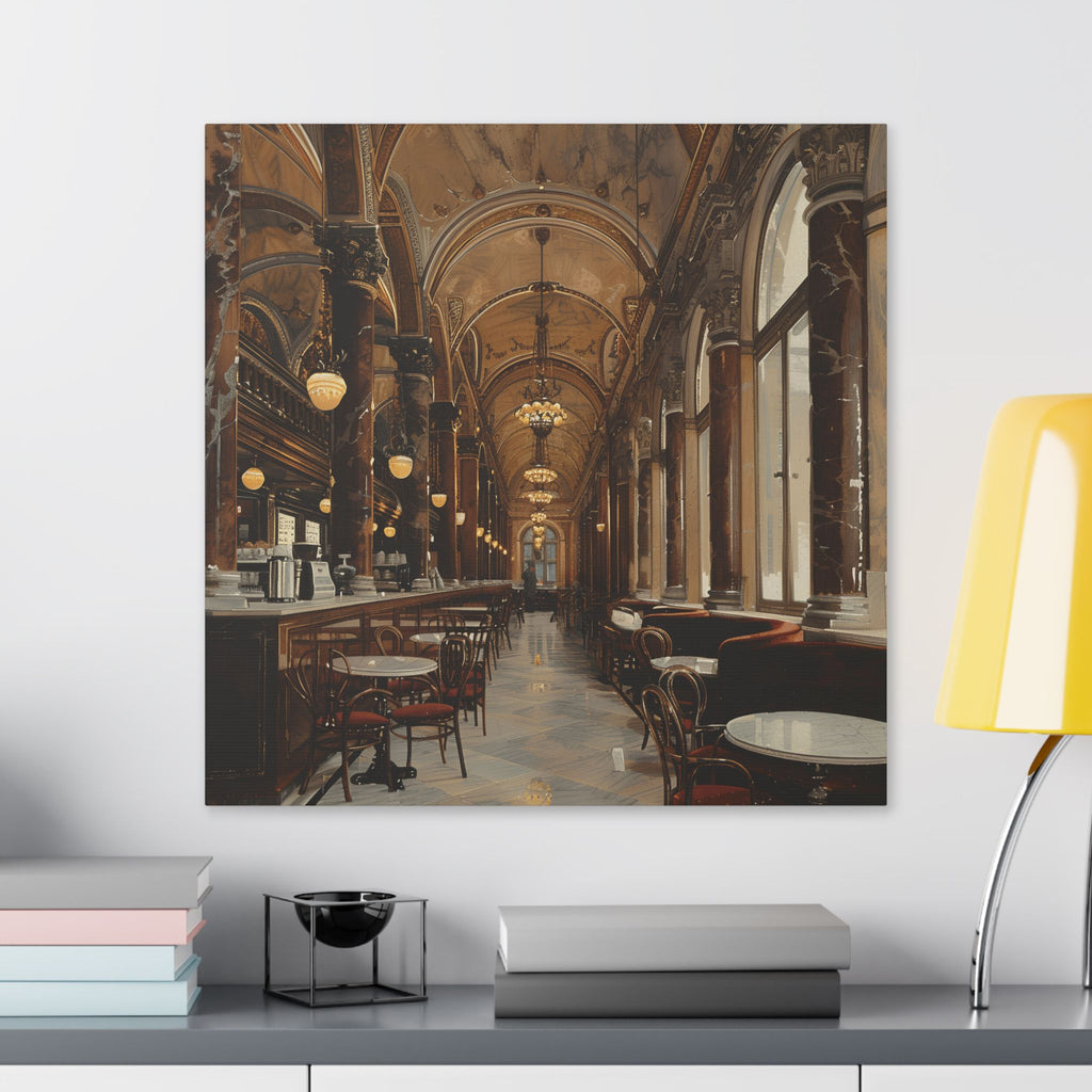 Vienna Grand Coffee House - Vintage Café Interior Stretched Canvas Wall Art