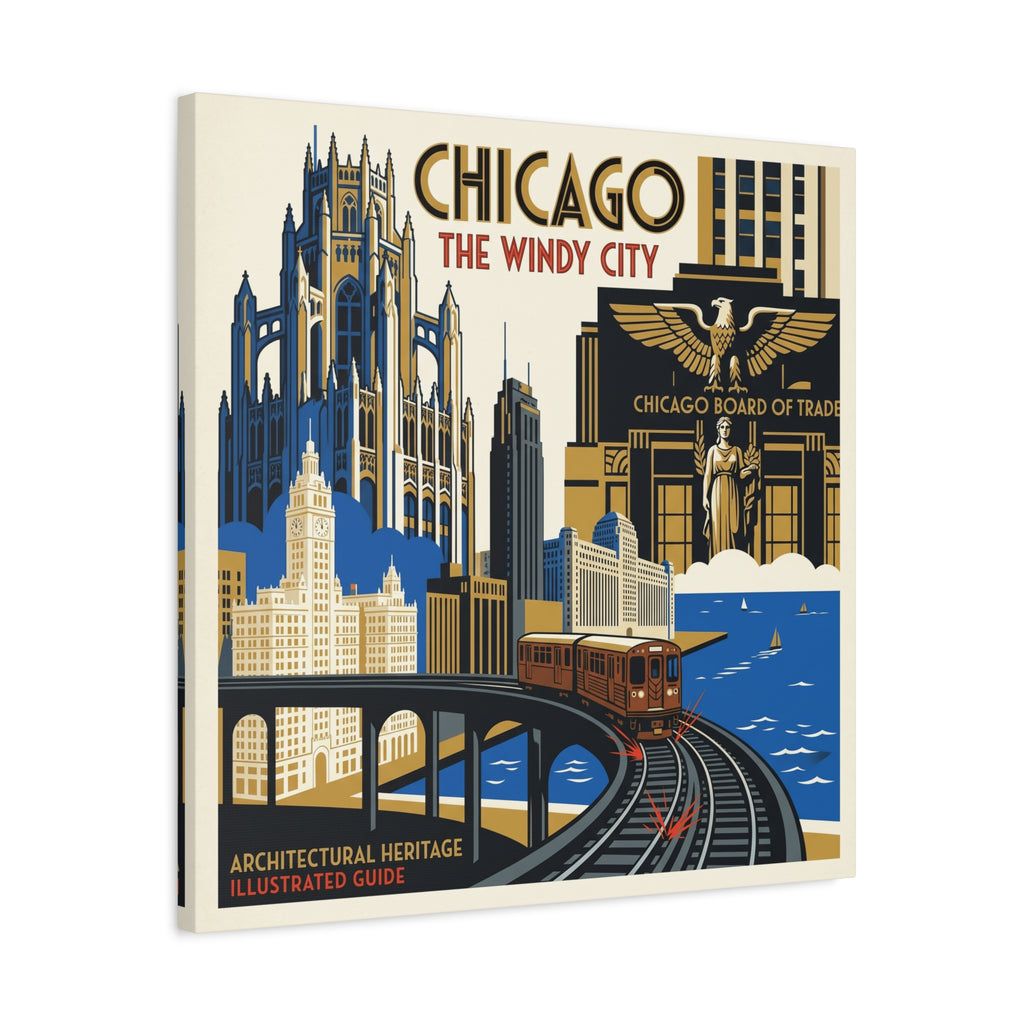 Chicago Vintage Travel Canvas – “Chicago The Windy City” Stretched Wall Art