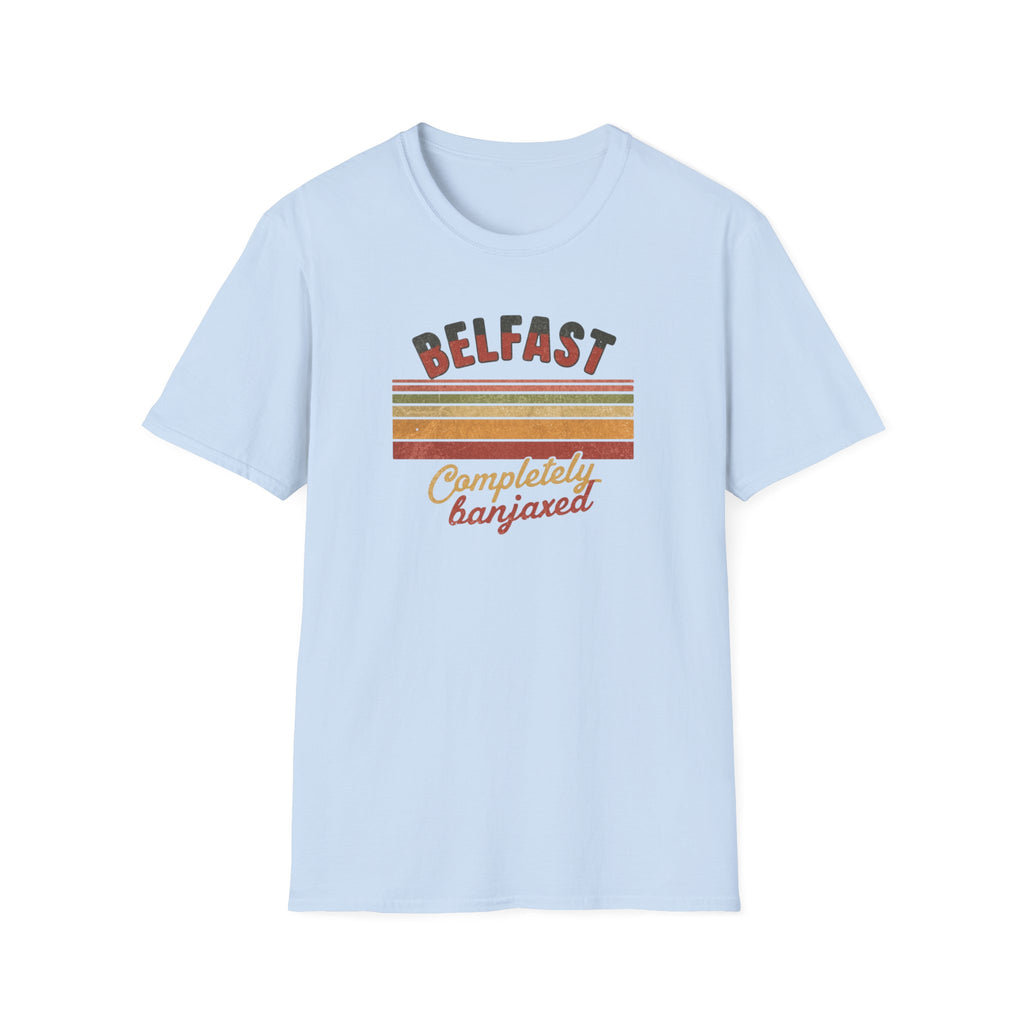 Belfast 'Completely Banjaxed' Retro Stripe T-Shirt — Vintage Irish Humor Tee
