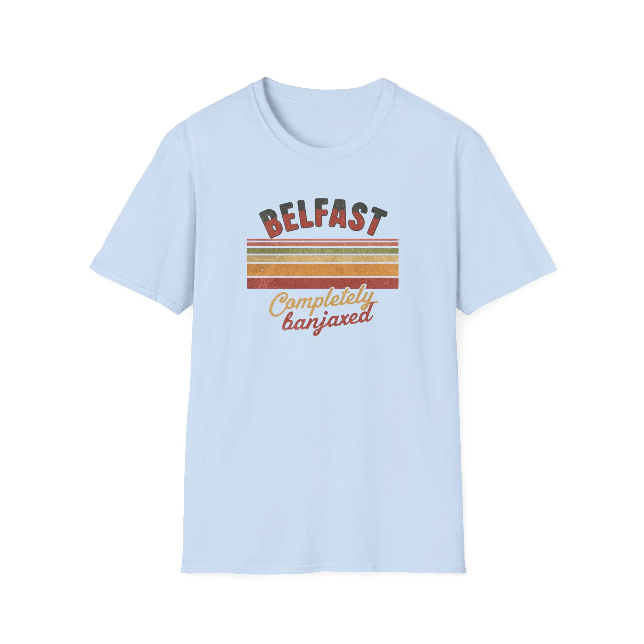 Belfast 'Completely Banjaxed' Retro Stripe T-Shirt — Vintage Irish Humor Tee
