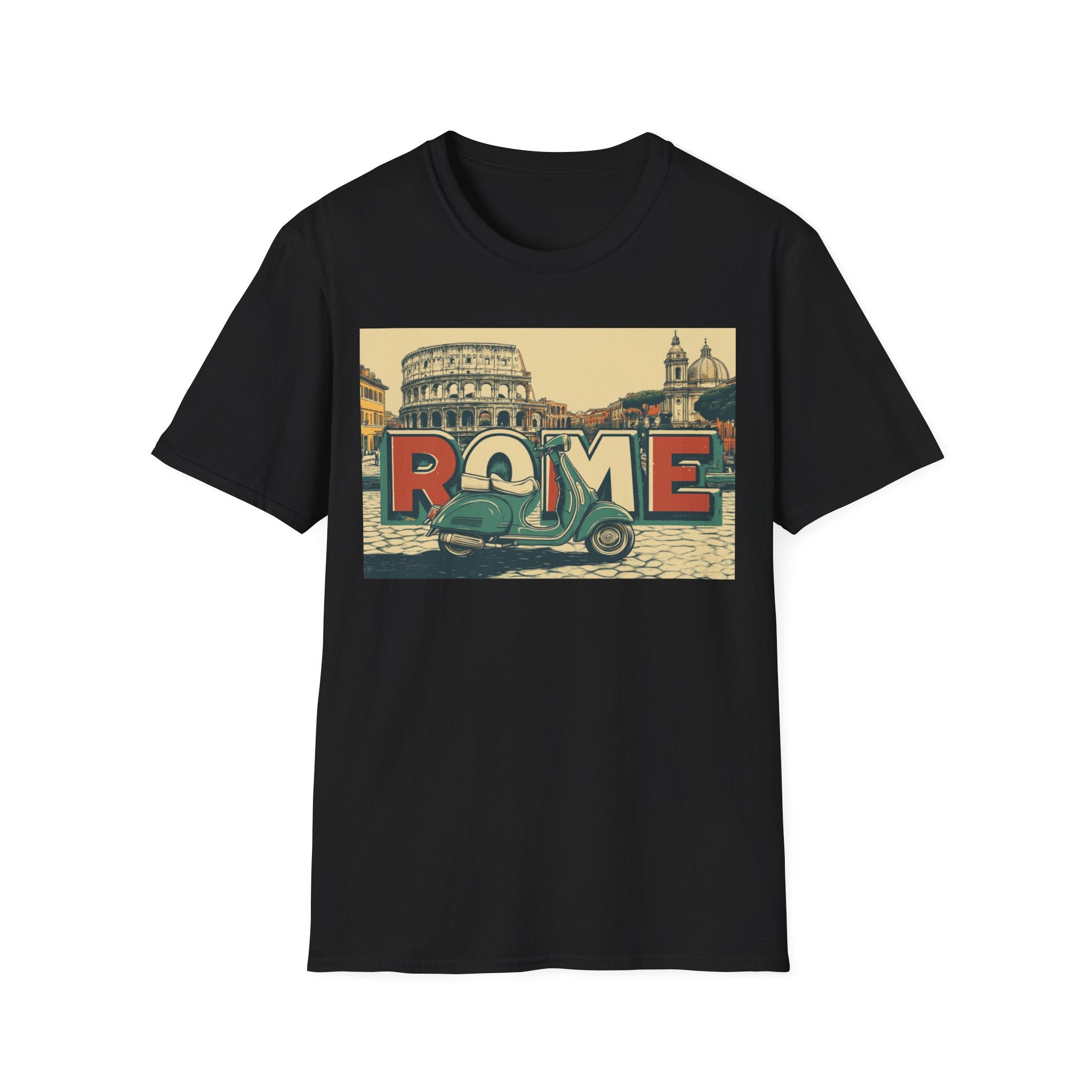 Rome Vintage Scooter T-Shirt | Colosseum Travel Postcard Design