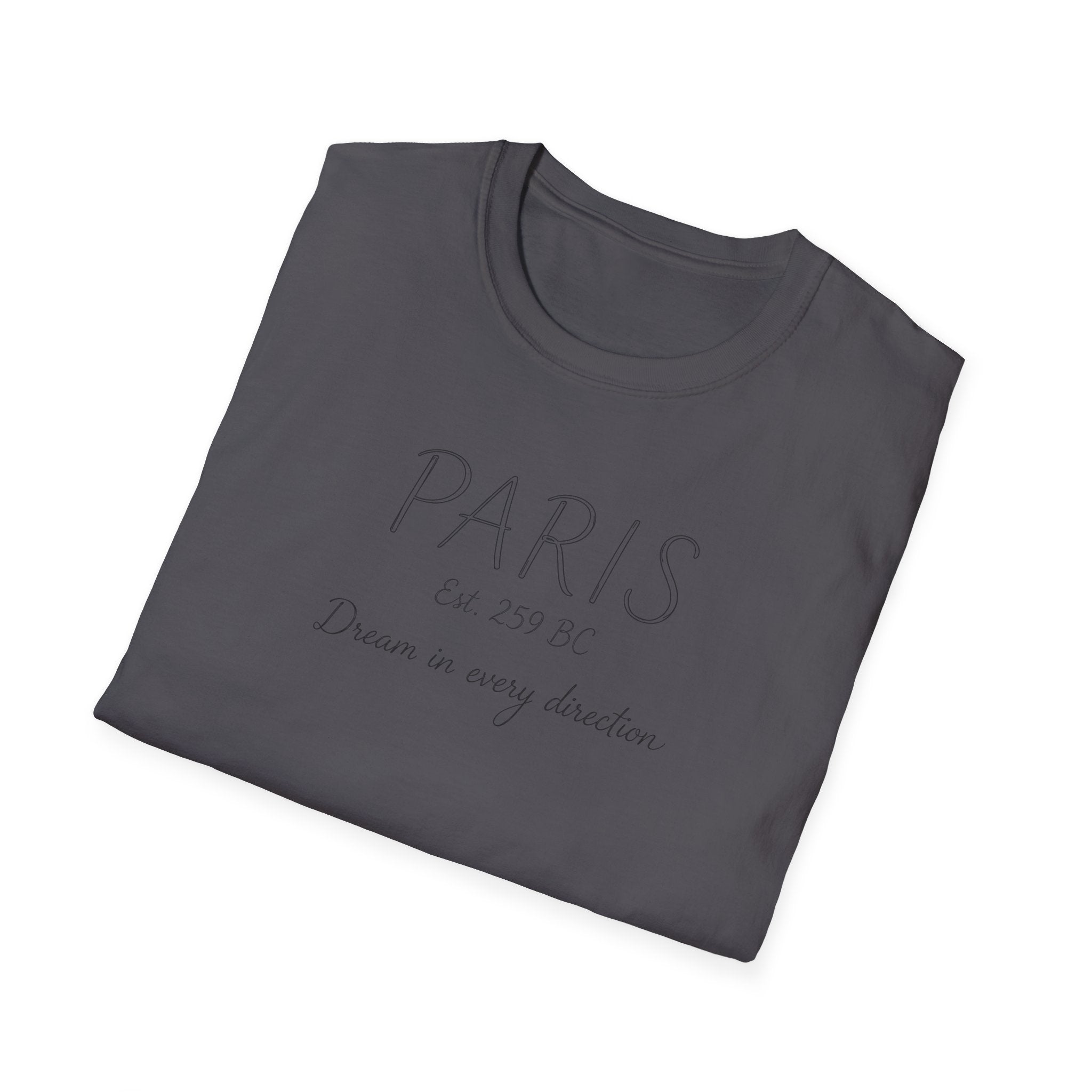 Paris Est. 259 BC T-Shirt – 'Dream in Every Direction' Minimalist Travel Tee