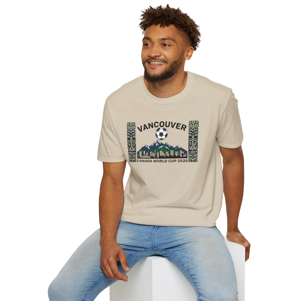 Vancouver Canada World Cup 2026 Soccer T-Shirt — City Skyline & Indigenous Pattern