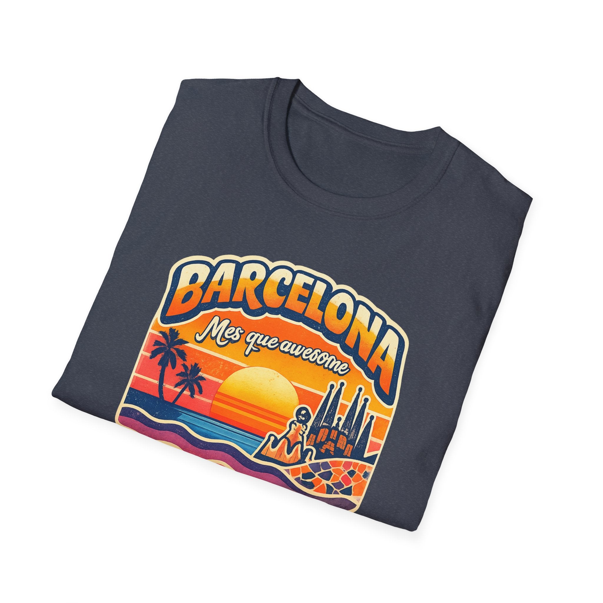 Barcelona Sunset Graphic T-Shirt — "Barcelona Más que un sueño" Vintage Beach Tee