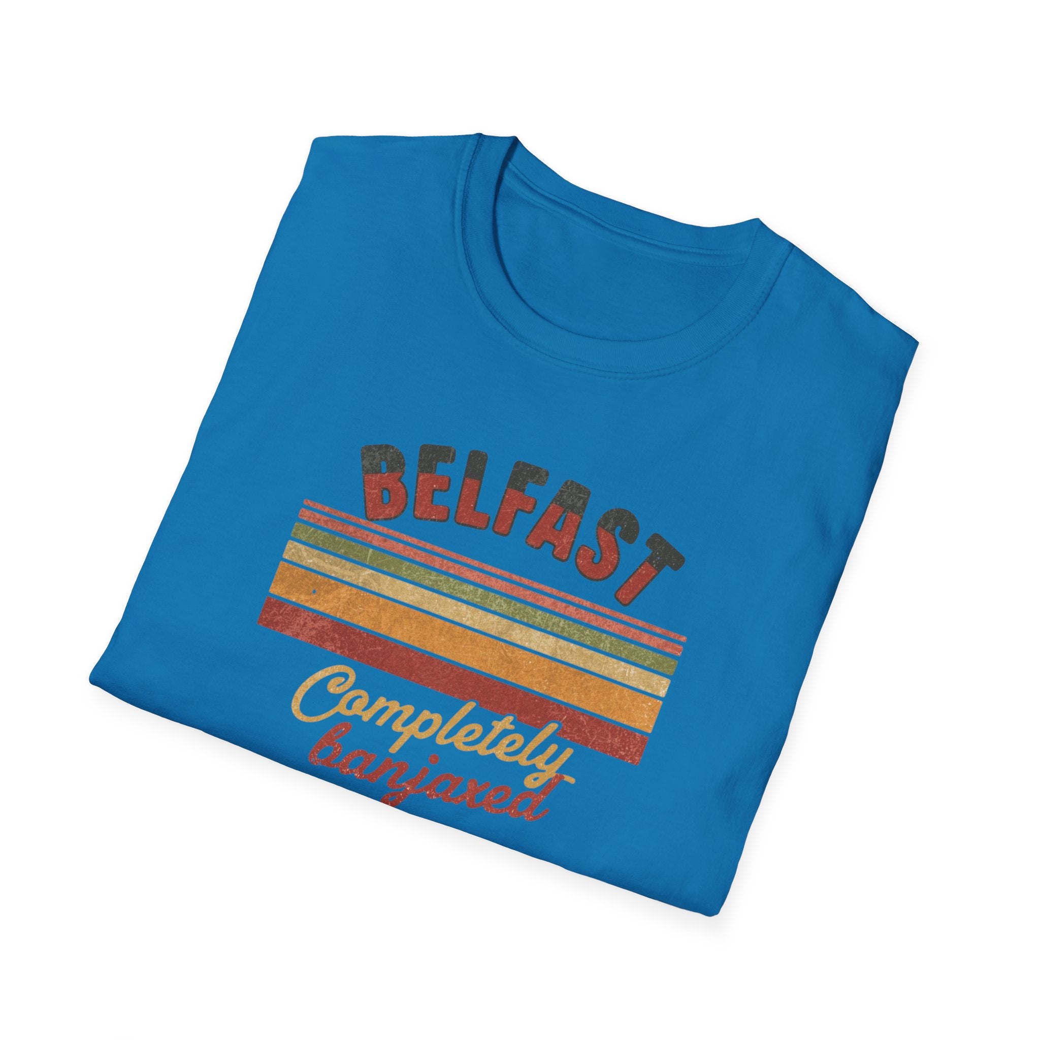 Belfast 'Completely Banjaxed' Retro Stripe T-Shirt — Vintage Irish Humor Tee