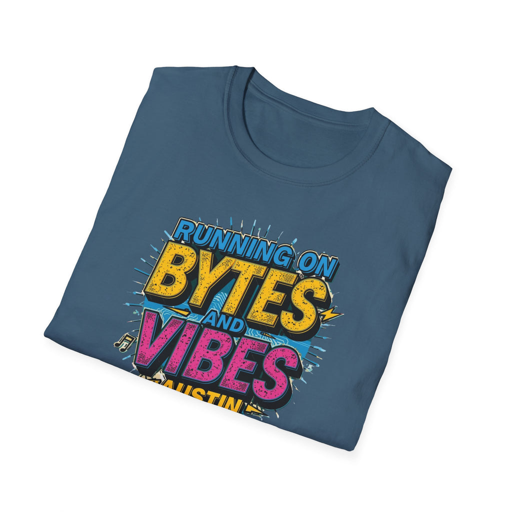 Running on Bytes and Vibes T-Shirt — Austin Retro Tech Graphic Tee