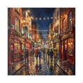Temple Bar Dublin - Rainy City Street Canvas Wall Art - Cozy Evening Pub Scene Stretched Canvas