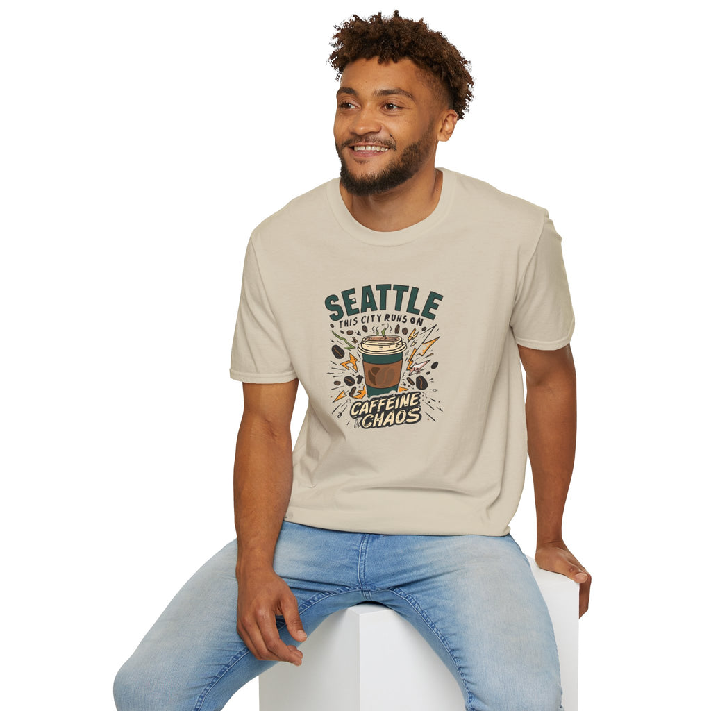 Seattle Caffeine Chaos T-Shirt – This City Runs on Coffee Graphic Tee