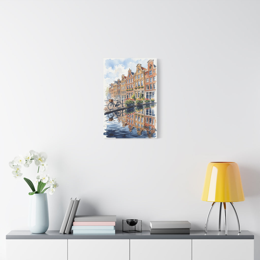 Amsterdam Canal Bicycle - Classic Stretched Canvas Wall Art