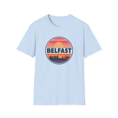 Belfast Sunset T-Shirt — Retro Skyline Graphic Tee