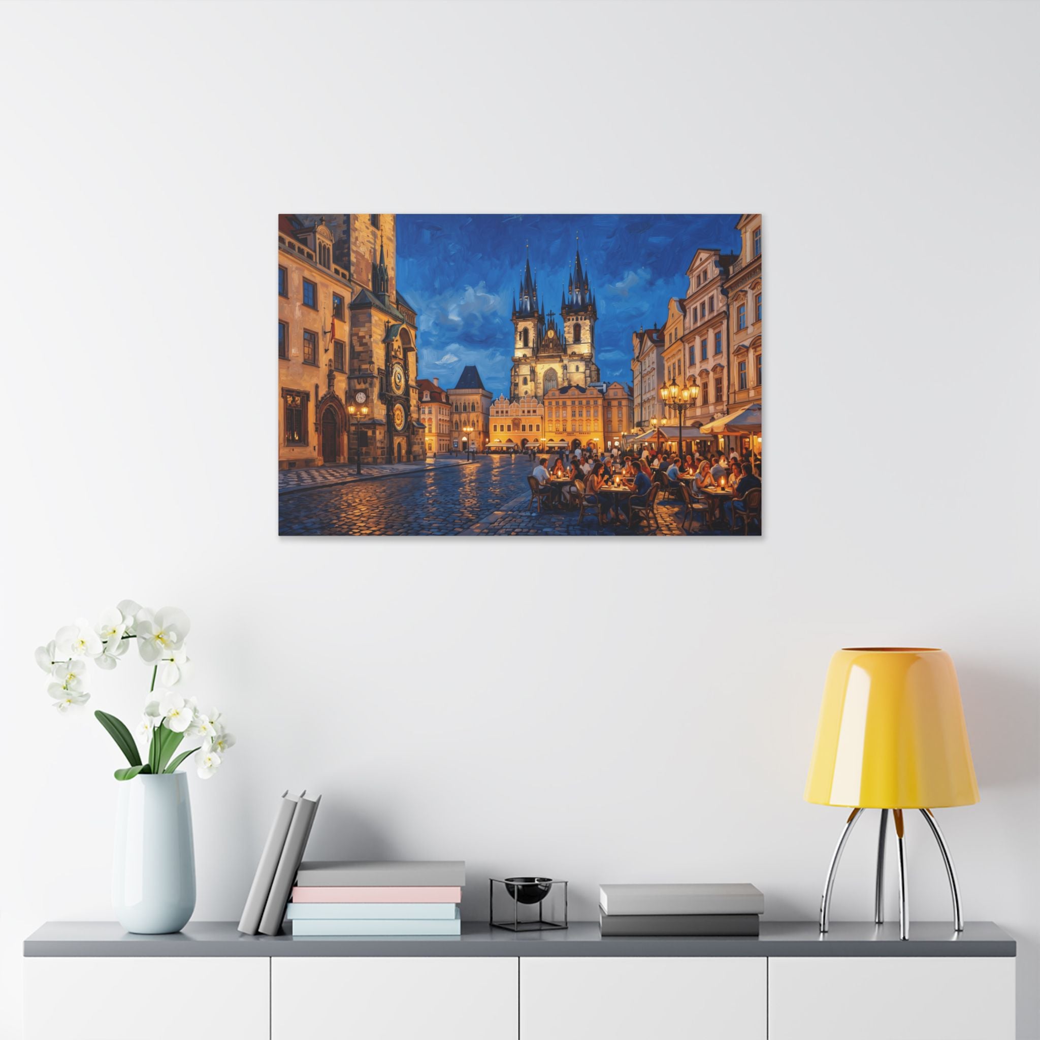 Prague Old Town Square Canvas Print — Nighttime European Cityscape Wall Art